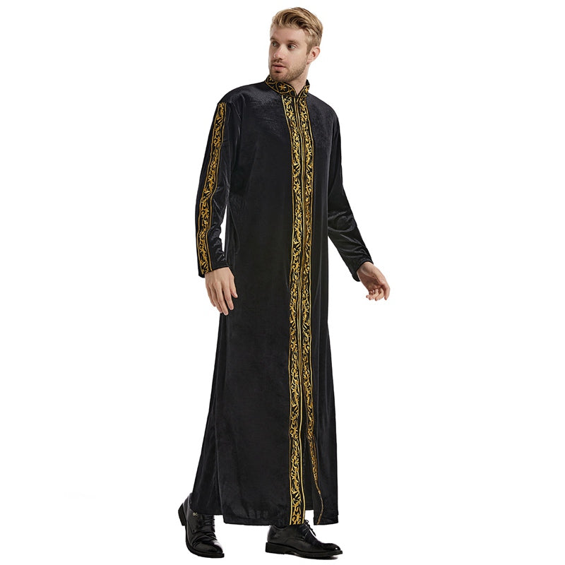 Elegant Middle Eastern Arab Men's Embroidered Velvet Thobe (Thawb) - Perfect for Weddings, Eid Celebrations & Formal Occasions
