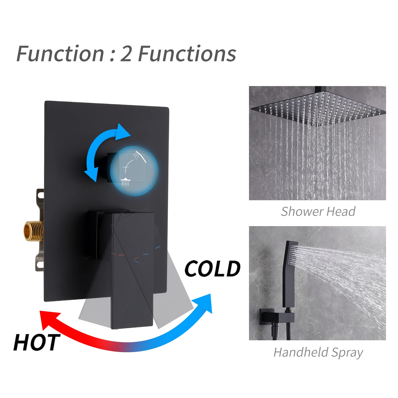 12 Inch High Pressure Matte Black Brass Rainfall Shower System with Handheld Spray - cUPC Certified Mixer Valve Set for Luxurious Bathroom Experience | Perfect for Master Bath, Spa Retreat & Modern Home Renovation