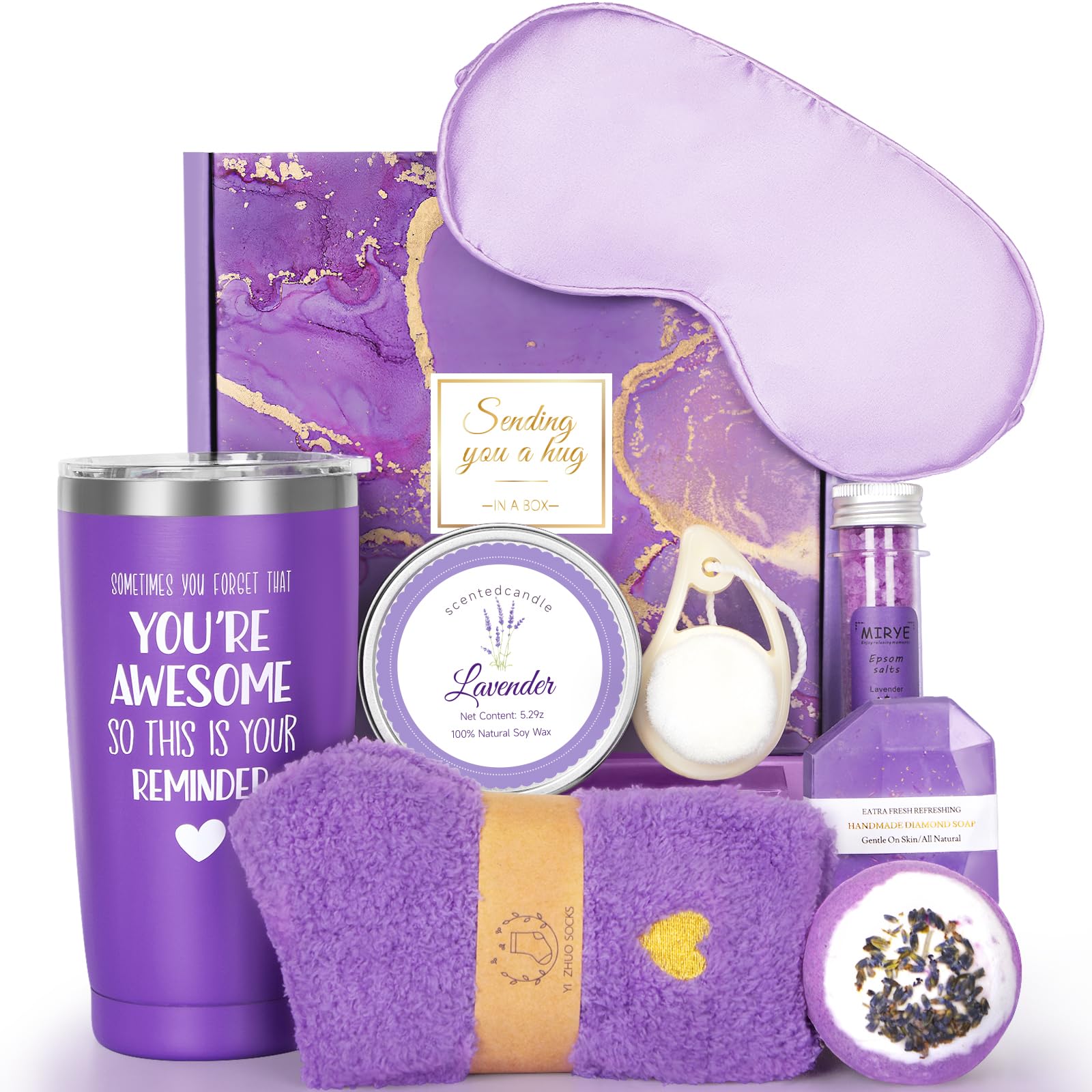 9-Piece Relaxing Spa Gift Basket Set for Women - Unique Birthday, Valentine's Day, Friendship Gifts for Her, Mom, Sister, Wife, Coworker & Teacher - Perfect for Self-Care, Pampering & Special Occasions