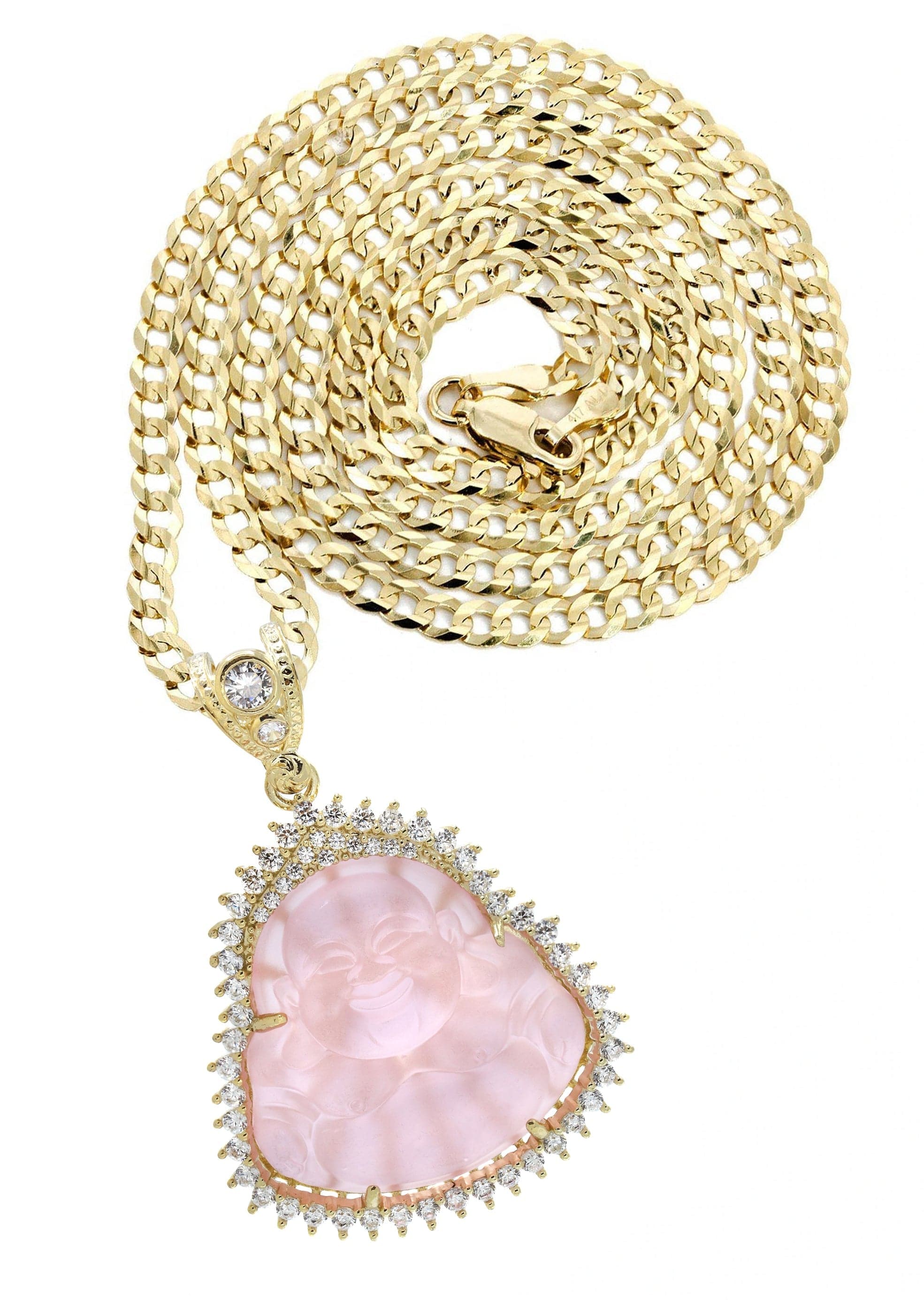 10K Yellow Gold Pink Buddha Pendant Necklace for Women - 24.7 Grams | Spiritual Jewelry, Buddhist Gift, Meditation Accessory, Yoga Jewelry, Mindful Fashion Statement