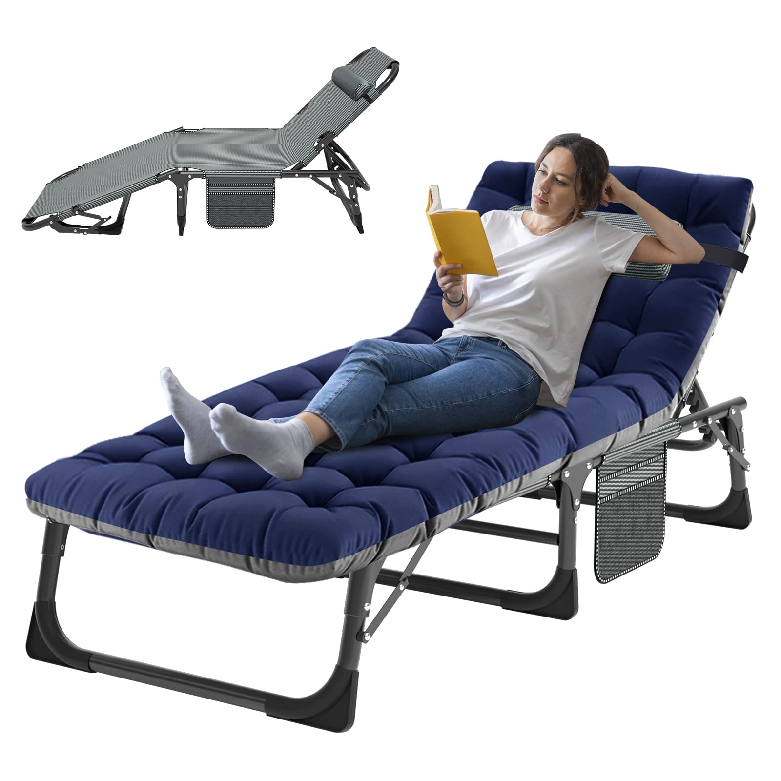 ABORON Adjustable Sleeping Cot for Adults - Portable Folding Camping Bed with Pillow, Lightweight Reclining Lounge Chair for Outdoor, Beach, Lawn & Travel | Perfect for Camping, Backpacking, Picnics & Home Use