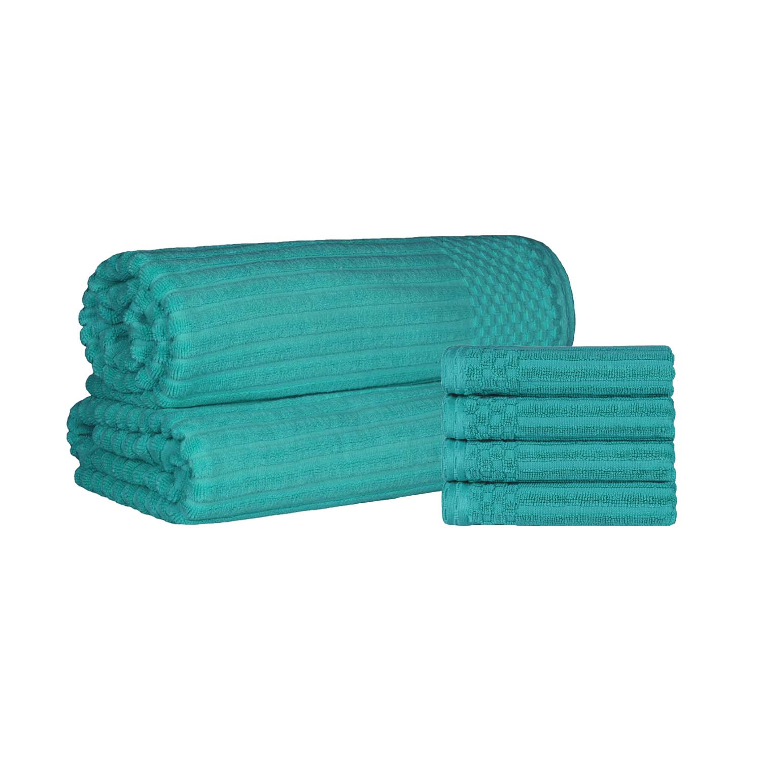Premium Soho Ribbed Textured Cotton Hand Towels & Bath Sheets Set - Ultra Absorbent, Soft & Quick-Drying - Perfect for Bathroom, Spa, Gym & Guest Use