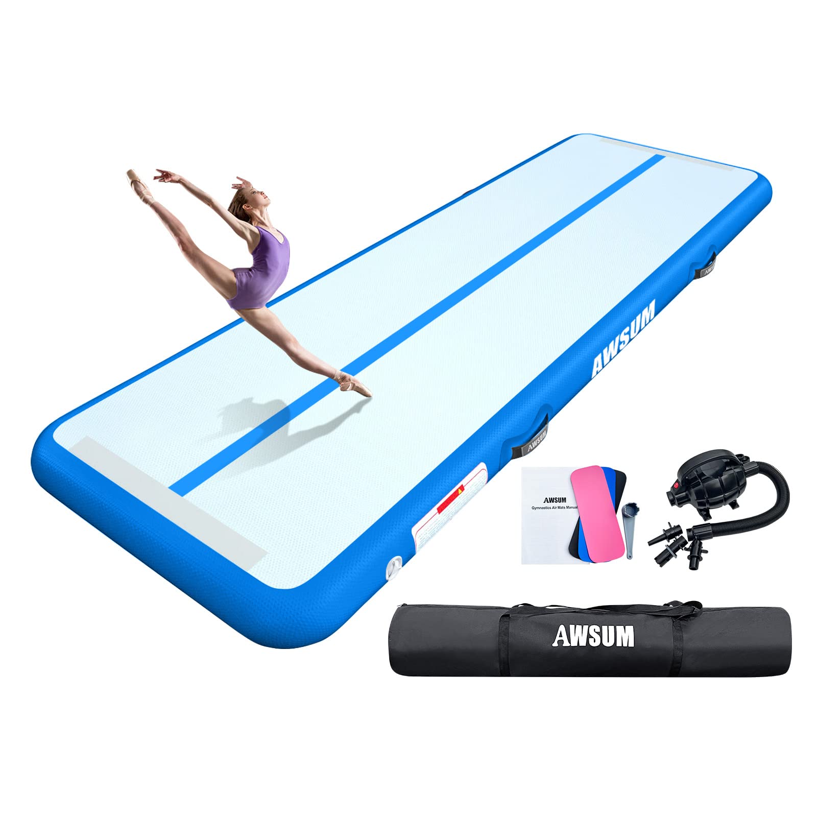 **AWSUM Inflatable Air Gymnastics Mat 10ft/13ft/16ft/20ft/23ft - 4/8 Inches Thick Tumbling Mat with Electric Pump - Perfect for Home, Gym & Outdoor Training, Yoga, Cheerleading & Kids Play**
