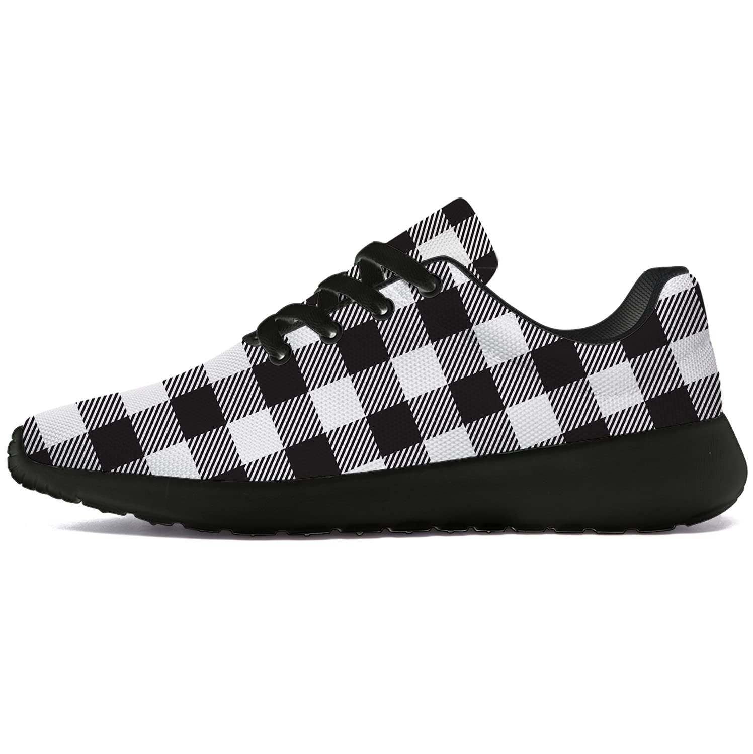 Men's & Women's Plaid Running Shoes - Buffalo White Black Tartan Check Sneakers for Walking, Tennis & Casual Wear - Size 12 Men/15 Women - Perfect Gift for Him & Her - Scottish Tartan Style for Workouts, Jogging & Everyday Fashion