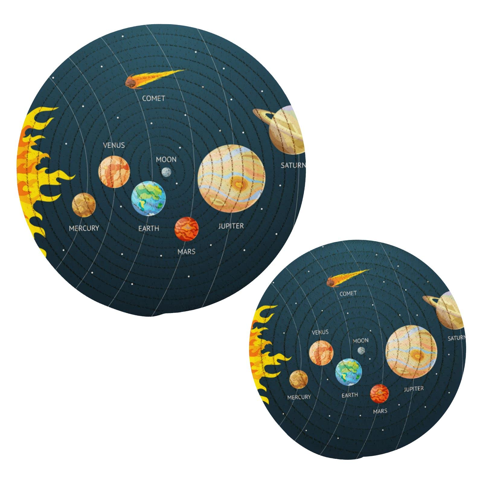 Space Solar System Pot Holders Set - 2PCS Heat Resistant Kitchen Potholders & Trivets for Hot Pans, Pots, Bowls & Teapots - Thread Weave Design for Cooking, Baking & Kitchen Decor - Perfect for Stovetop Use & Table Protection