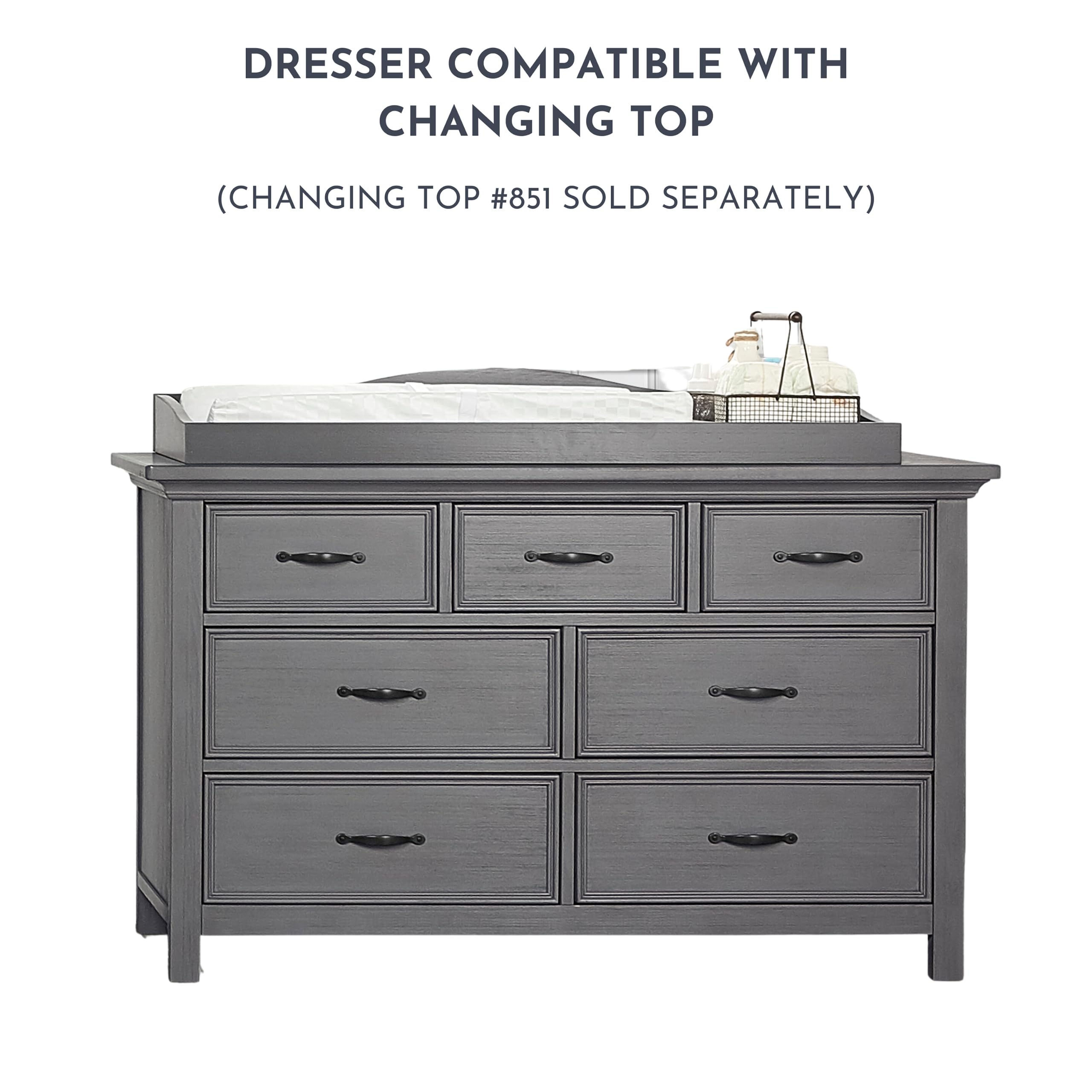 Evolur Belmar Double Dresser in Rustic Grey - 7 Spacious Drawers, Assembled with Anti-Tip Kit | Solid Wood Nursery & Bedroom Dresser for Baby Room, Kids Bedroom, and Guest Room Organization