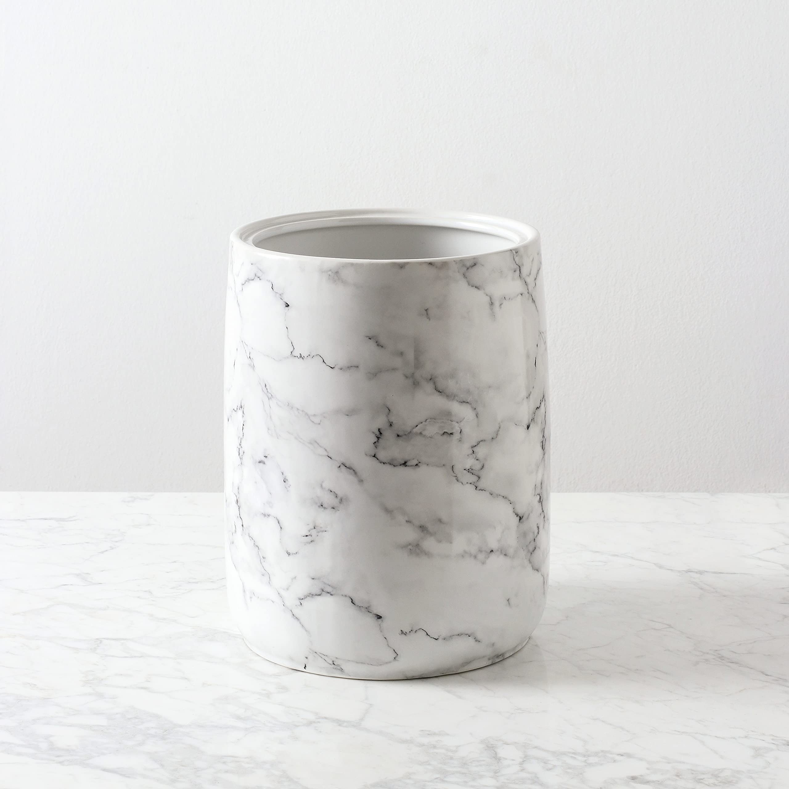 Elegant Ceramic Bathroom Trash Can with Marble Look - Decorative Wastebasket for Bathroom, Bedroom & Office - Perfect for Home, Hotel & Spa Decor