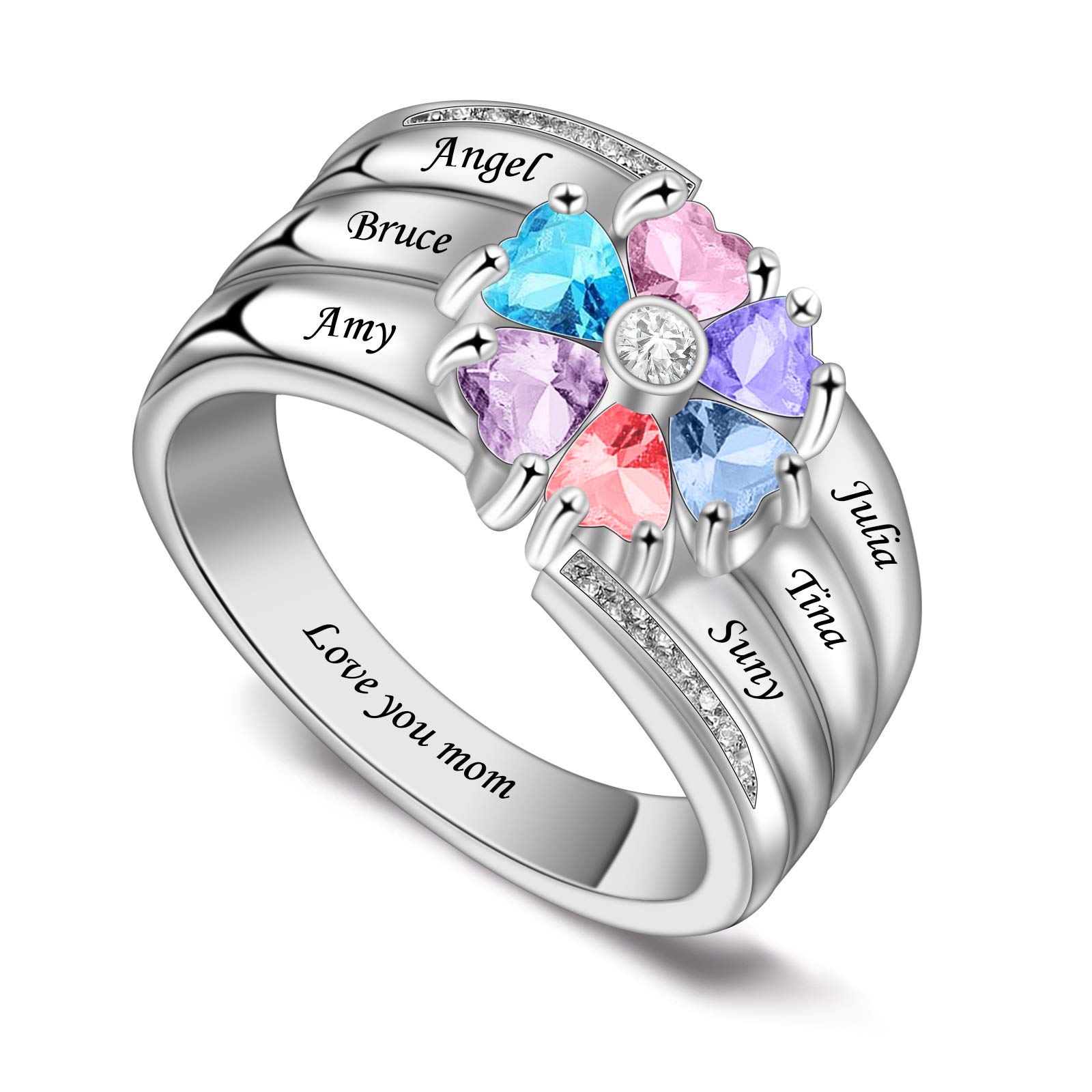 Personalized Mothers Rings with 4-8 Simulated Birthstones - Custom Family Name Jewelry for Mom & Grandma - Perfect Gift for Mother's Day, Christmas & Special Occasions - Ideal for Anniversaries, Family Reunions & Everyday Wear