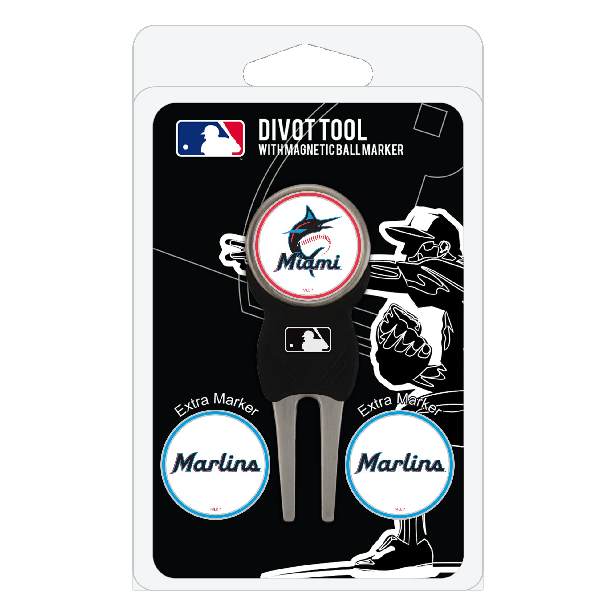 Team Golf MLB Divot Tool with 3 Removable Magnetic Double-Sided Enamel Ball Markers - Perfect for Golf Course Repair & Ball Marking on Greens