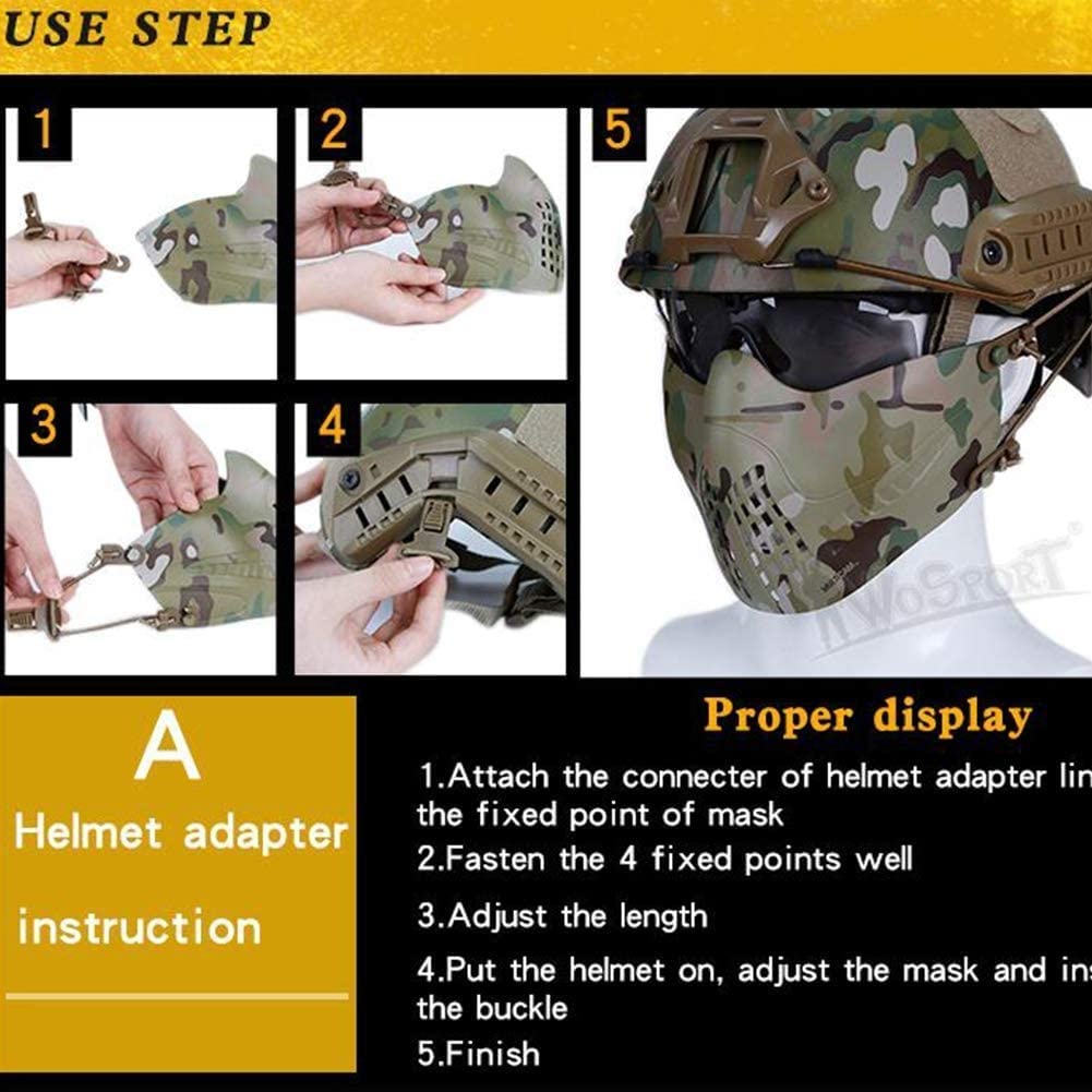 Adjustable Tactical Fast Helmet with Foldable Half-Mask & UV Protection Goggles - Military, Airsoft, Paintball, Outdoor Sports Gear - Lightweight & Breathable Design for Maximum Comfort