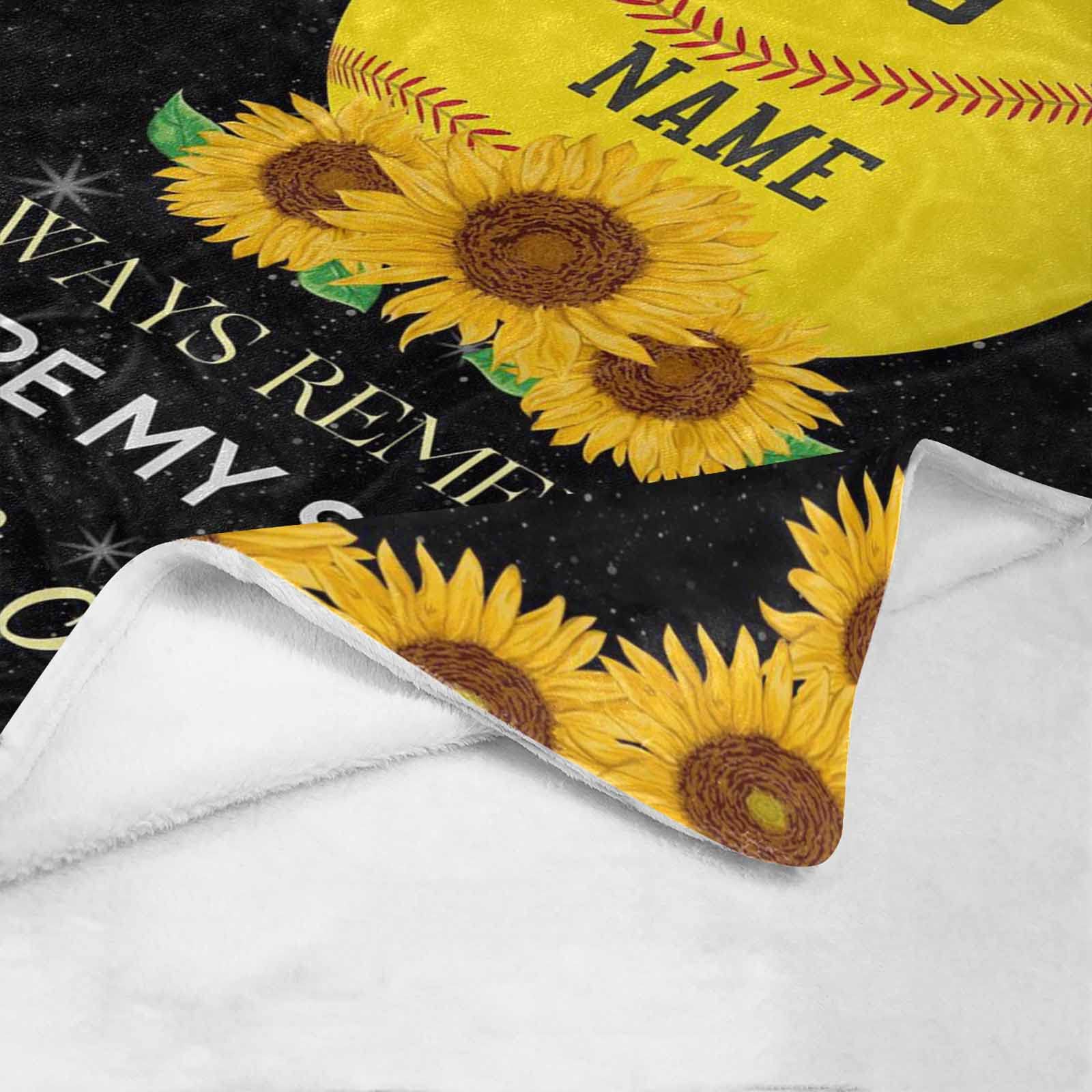 Custom Softball Blanket with Name & Number - Personalized Sunflower Softball Throw for Girls, Daughter, Granddaughter | Softball Gifts for Bedroom, Shower, Birthday & Sports Fans