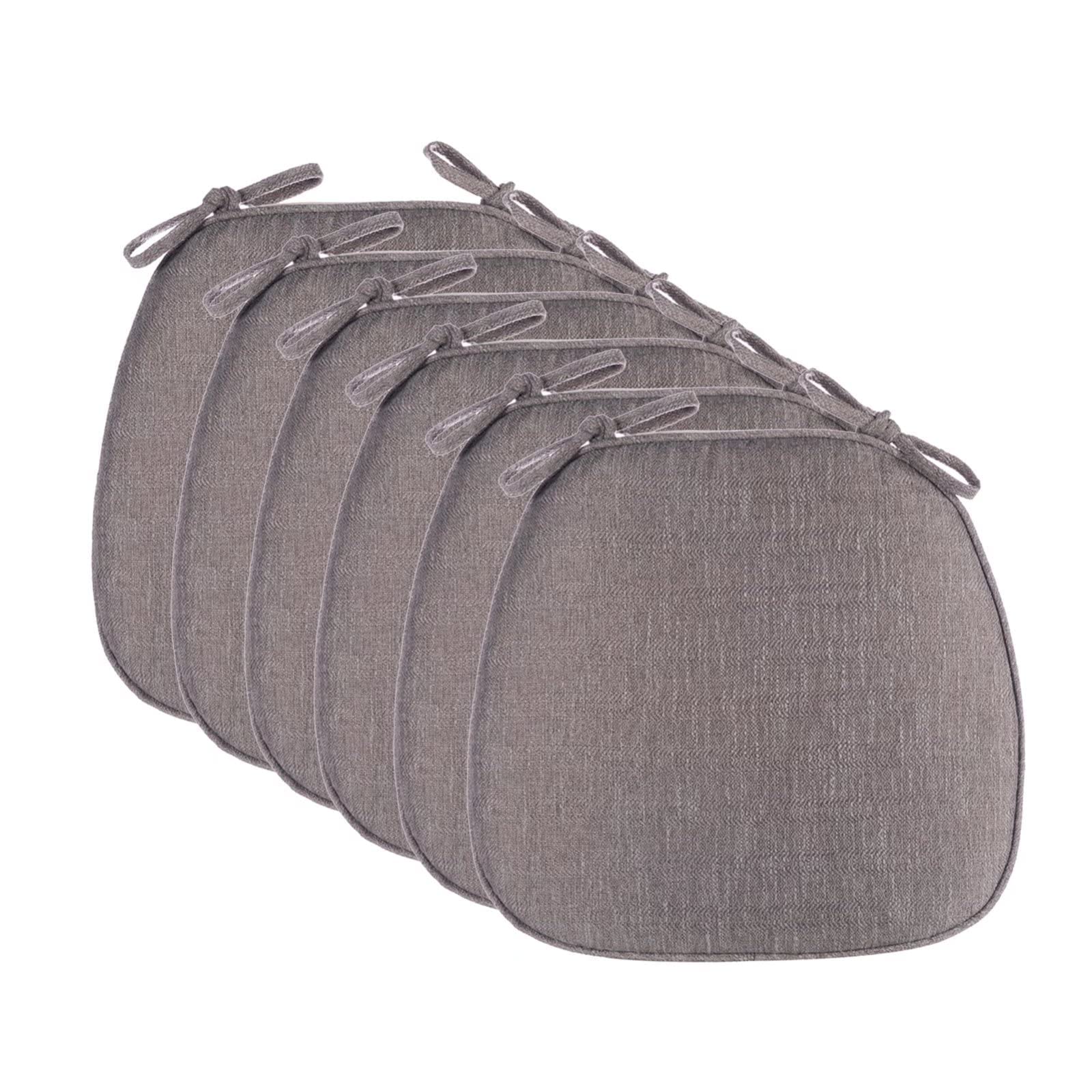 6-Pack Washable Dining Chair Cushions with Non-Slip Bottom - Gray Removable Seat Cushions for Kitchen, Dining Room, Office & Outdoor Chairs