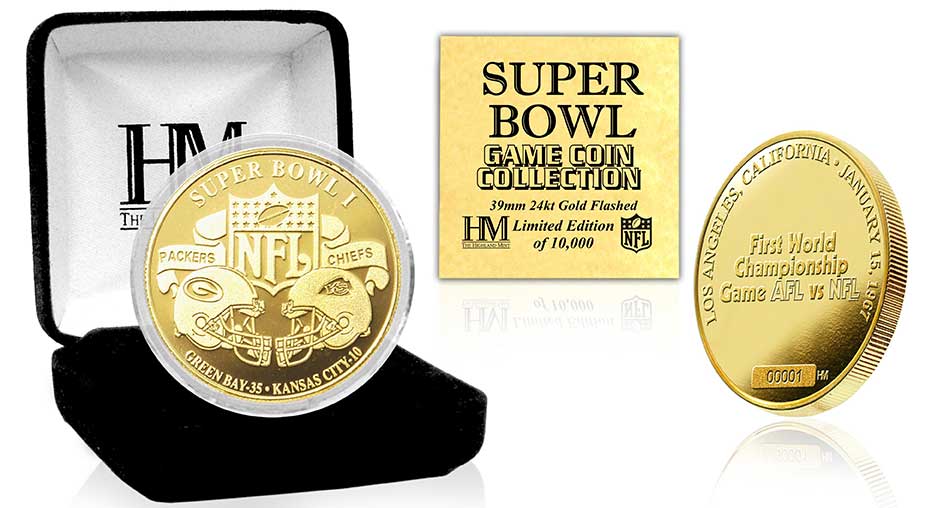 Super Bowl I 24kt Gold Commemorative Flip Coin - Limited Edition Collectible for Football Fans, Sports Memorabilia Enthusiasts & Coin Collectors - Perfect for Game Day, Display Cases & Gift Giving