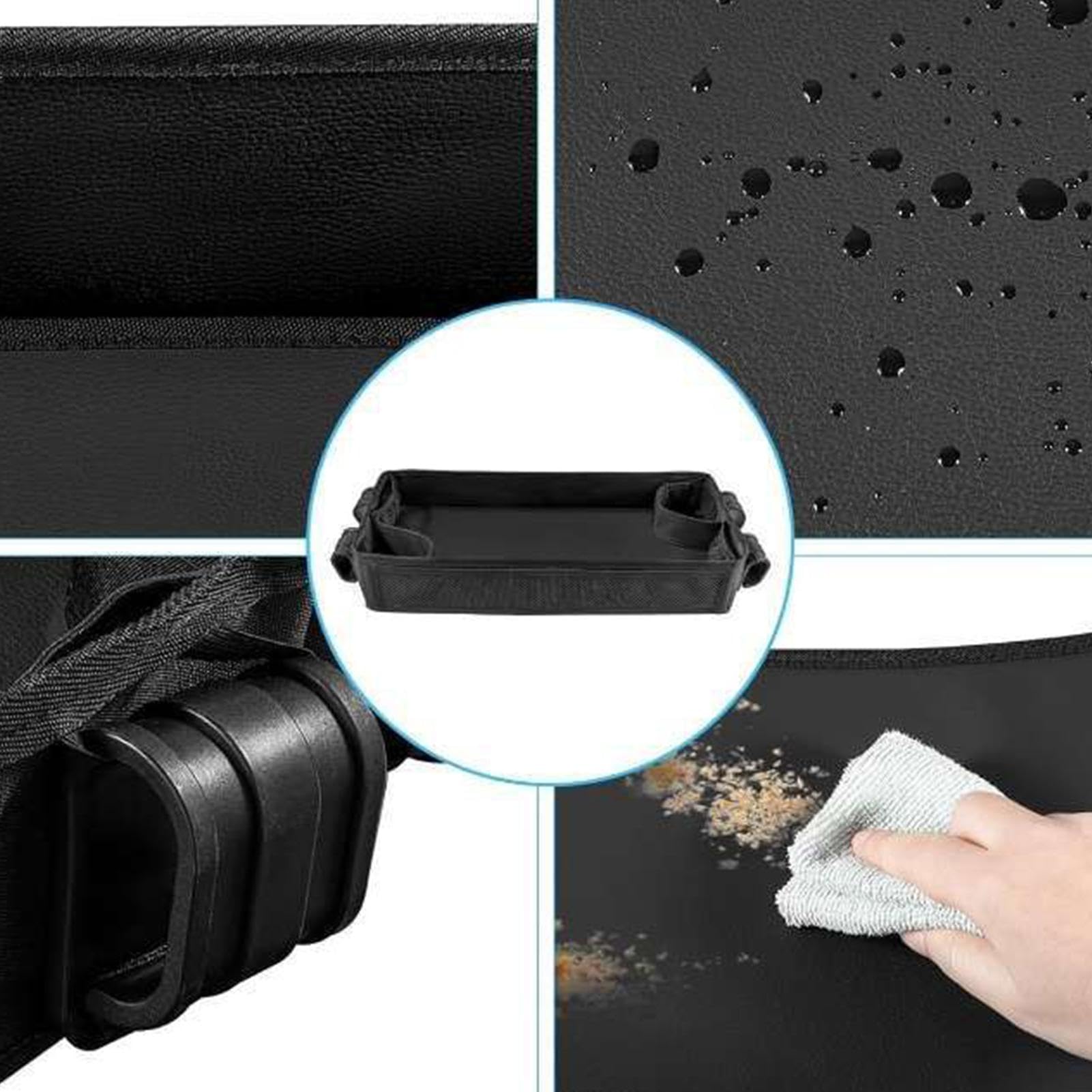 Stroller Organizer Tray with Cup Holders & Mesh Pockets - Waterproof Faux Leather Snack Tray for Baby Strollers | Perfect for Snacks, Drinks & Essentials on Walks, Shopping & Travel