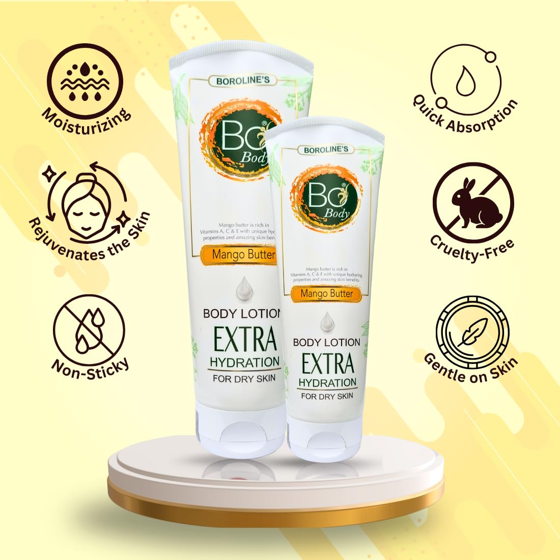 BOROLINE Bo Body Lotion 100ml with Mango Butter & Antiseptic Ayurvedic Cream 100g - 24 Hour Deep Moisturizer for Dry Skin - Enriched with Lanolin Oil & Glycerin - Pack of 2 - Perfect for Daily Hydration & Skin Repair at Home or Travel