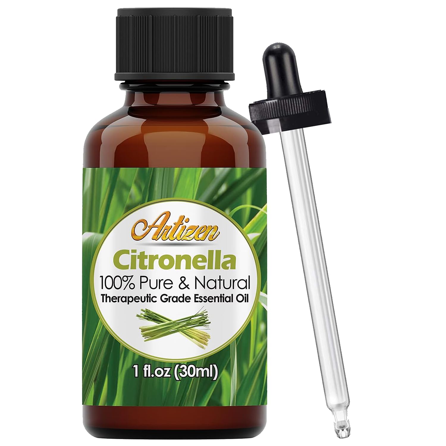Artizen 30ml Citronella Essential Oil - 100% Pure Natural Aromatherapy Oil for Diffusers, Candles & DIY Skincare (1 Fl Oz) - Repels Mosquitoes & Creates Relaxing Atmosphere