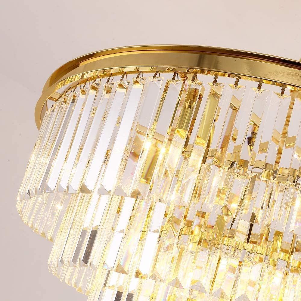 Modern Crystal Gold Chandelier - Elegant Pendant Ceiling Light Fixture for Dining Room, Living Room, Kitchen Island & Bedroom | Perfect for Home Decor, Wedding Venues & Luxury Interior Lighting