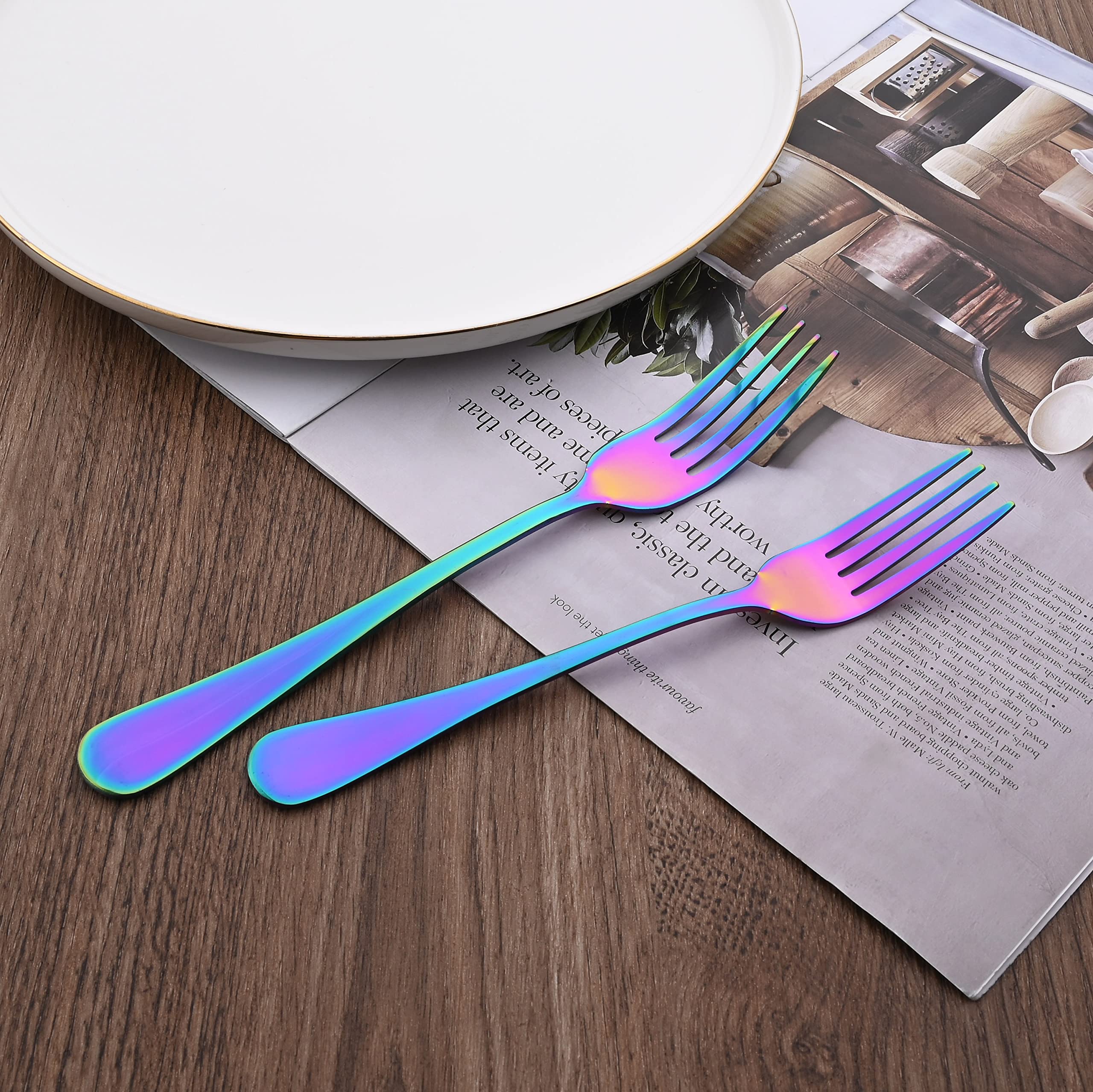 12-Piece Rainbow Stainless Steel Flatware Set - Mirror Polished Dinner Forks & Spoons (8 Inch, Dishwasher Safe) - Perfect for Parties, Weddings, and Everyday Dining