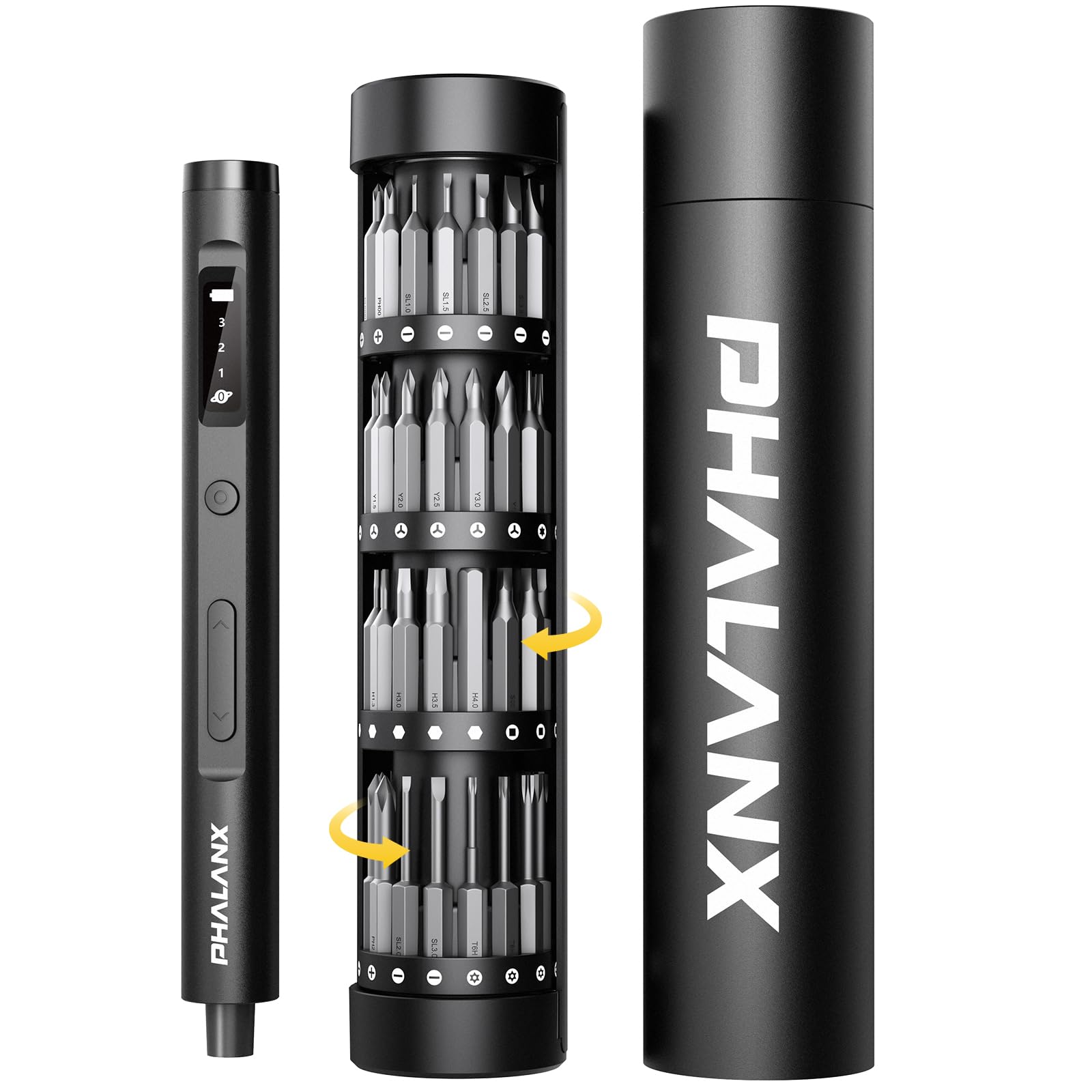 PHALANX Mini 3.7V Cordless Electric Screwdriver Set - 60-in-1 Magnetic Precision Screwdriver with Rotating Bit Holder & 5/32
