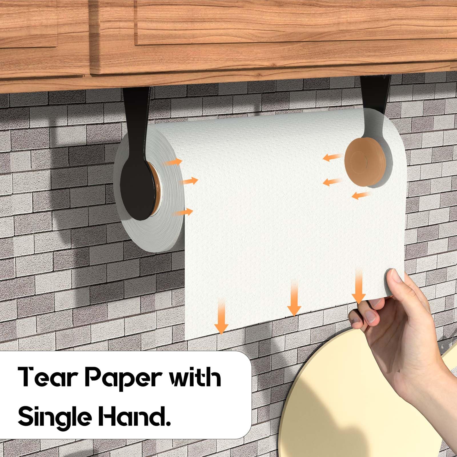 Stainless Steel Under Cabinet Paper Towel Holder - One Hand Tear Adhesive Wall Mount with Ring Spring for Kitchen, Bathroom, Office | Space Saving Black Paper Towel Dispenser for Easy Cleaning & Organization