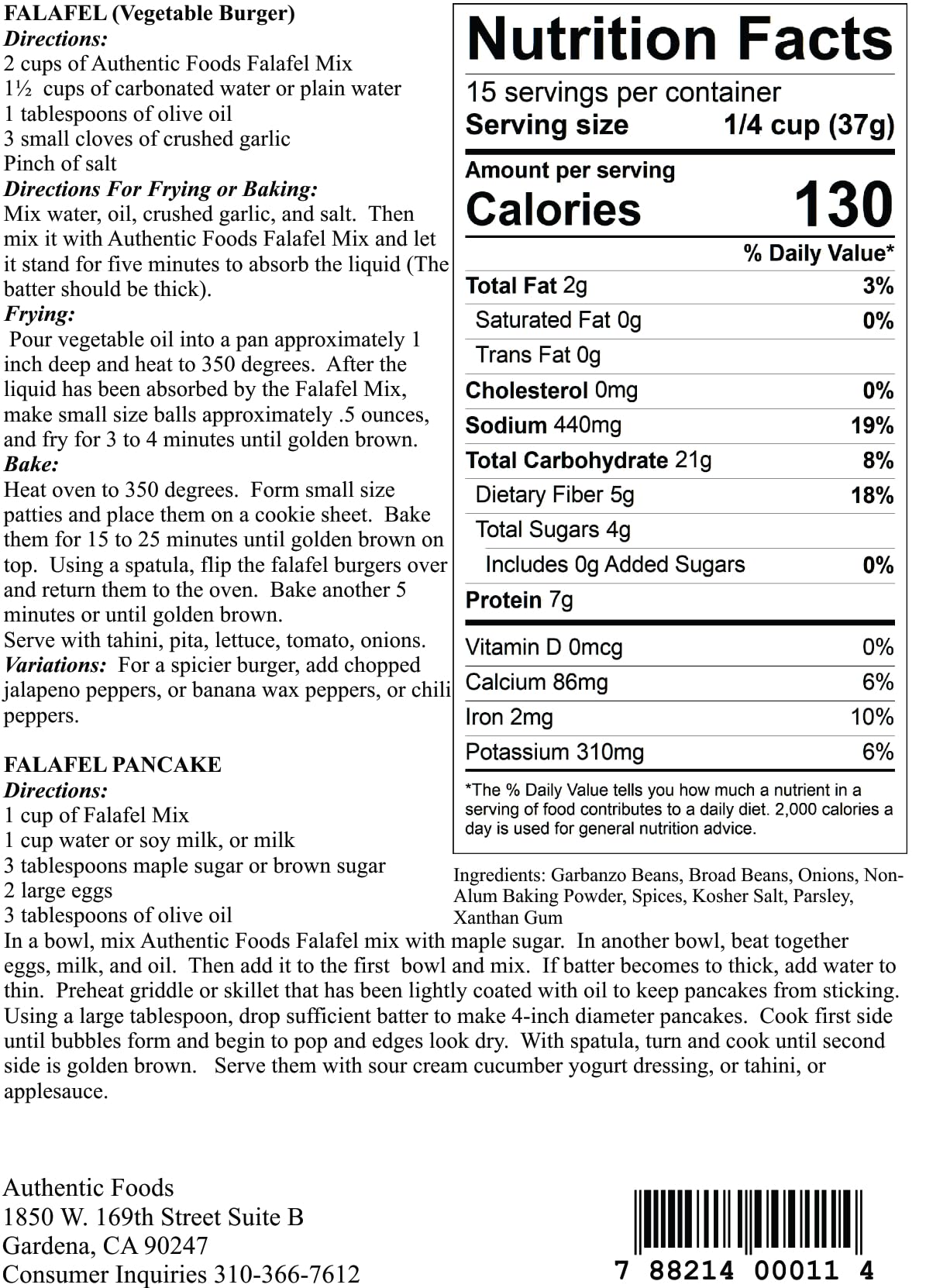 Authentic Gluten Free Falafel Mix - 20 oz | Vegan, Non-GMO, Middle Eastern Cuisine | Perfect for Homemade Falafel, Wraps & Salads