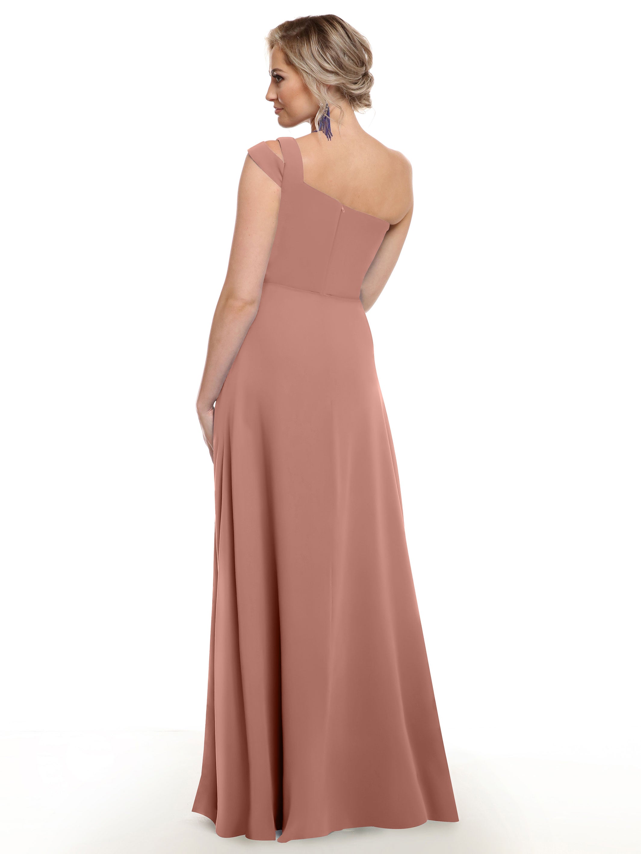 Elegant 80139 Chiffon A-Line One Shoulder Bridesmaid Dress with High Slit - Perfect for Weddings, Formal Events & Evening Parties