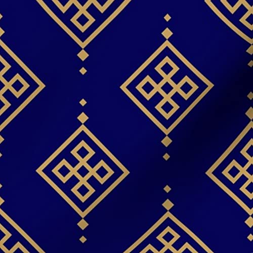 Gold Geometric Art Deco Pattern Dark Blue Minky Fabric by The Yard - Soft Plush Material for Sewing Baby Blankets, Quilt Backing, DIY Home Decor & Craft Projects