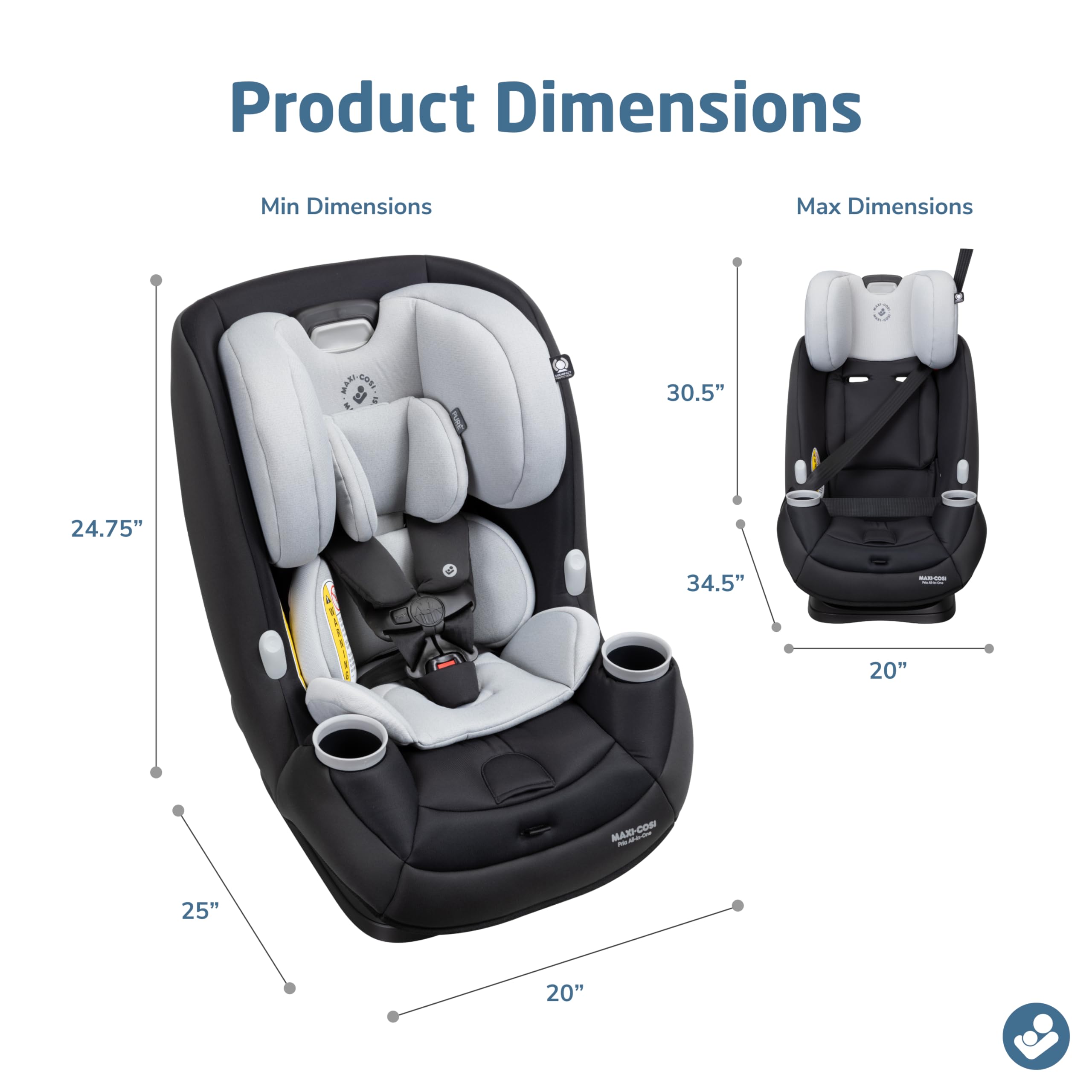 Maxi-Cosi Pria All-in-One Convertible Car Seat for Infants & Toddlers (4-100 lbs) - Rear & Forward Facing with Booster Mode - After Dark Edition | Safe for Travel, School Drop-offs & Family Road Trips