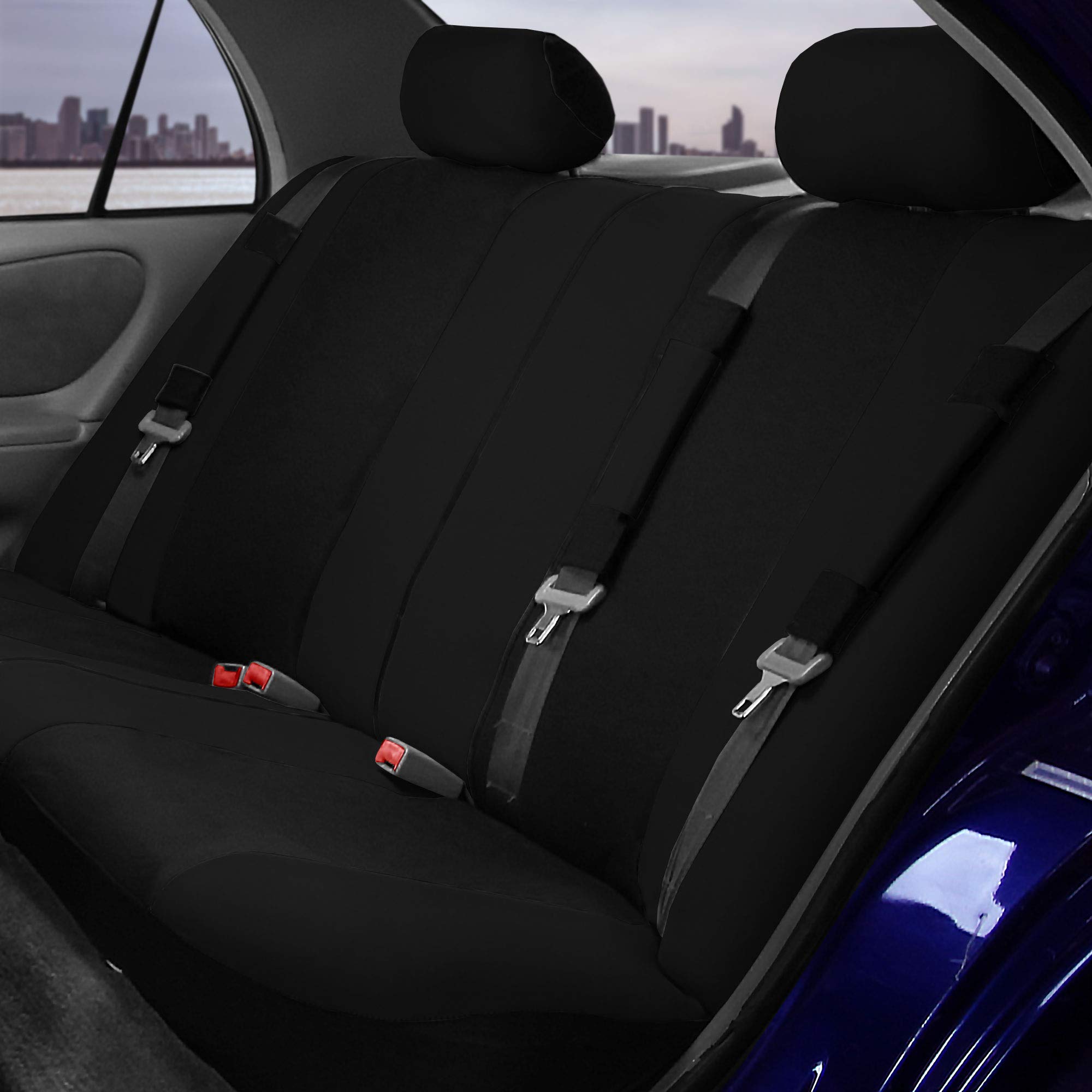 FH Group Light & Breezy Cloth Full Car Seat Covers with Carpet Floor Mats - Universal Fit for Cars, Trucks, SUVs & Vans (Black, Airbag & Split Ready) | Perfect for Road Trips, Daily Commutes & Family Travel