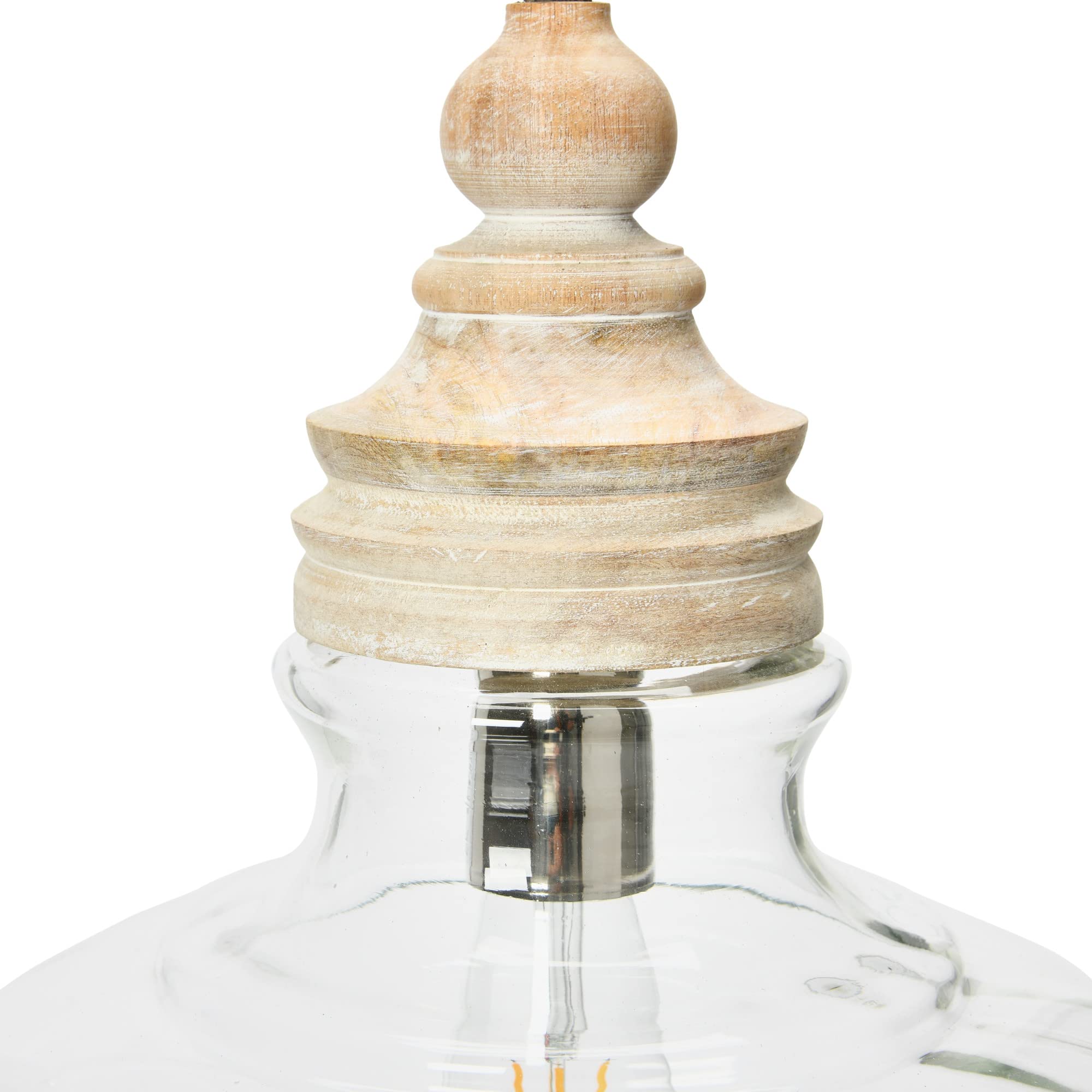 Creative Co-Op Modern Glass & Mango Wood Ceiling Pendant Light Fixture - Farmhouse, Dining Room, Kitchen Island Lighting Decor