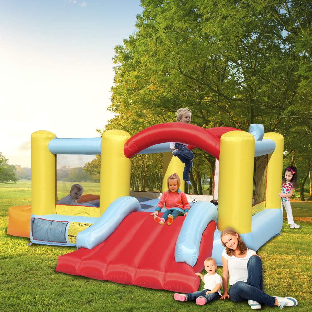 Inflatable Bounce House with Basketball Hoop, Ball & Slide - Kids Outdoor Play Equipment for Birthday Parties, Backyard Fun & Summer Activities