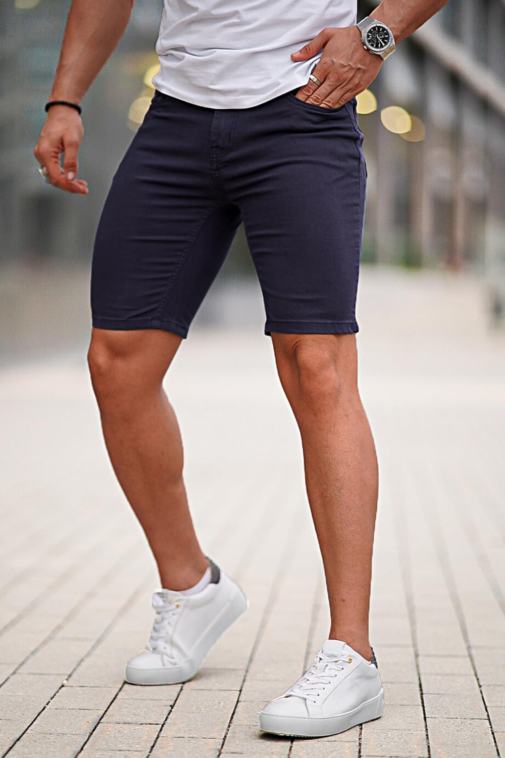GINGTTO Men's Skinny Stretch Denim Shorts - Slim Fit Stretchable Jean Shorts for Men | Perfect for Summer, Casual Outfits & Beach Wear