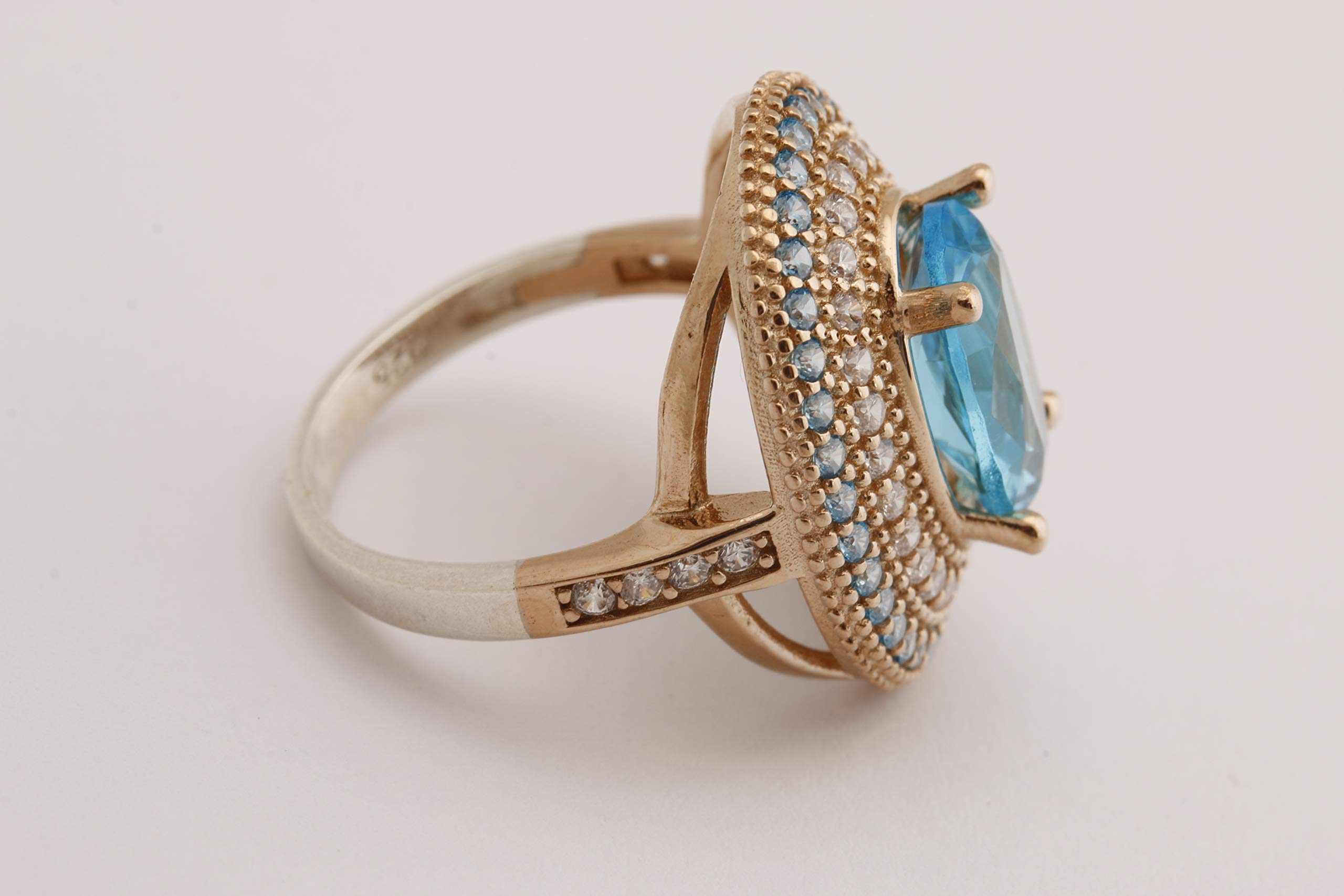 Handmade Turkish 925 Sterling Silver Ring with London Blue Topaz & Round Cut Topaz - Oval Shape Jewelry for Women - Perfect for Weddings, Parties & Everyday Wear (All Sizes Available)