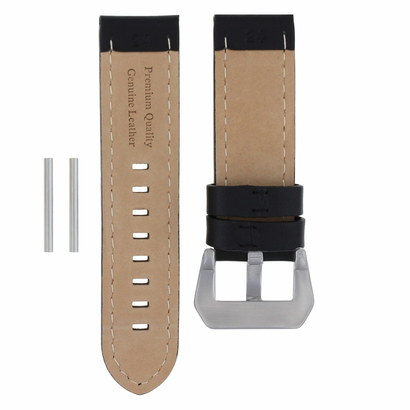 22mm Genuine Leather Watch Band Strap for Panerai GMT Luminor Marina - Black with Orange Stitching | Replacement Watch Strap for Men | Perfect for Business, Casual & Outdoor Activities