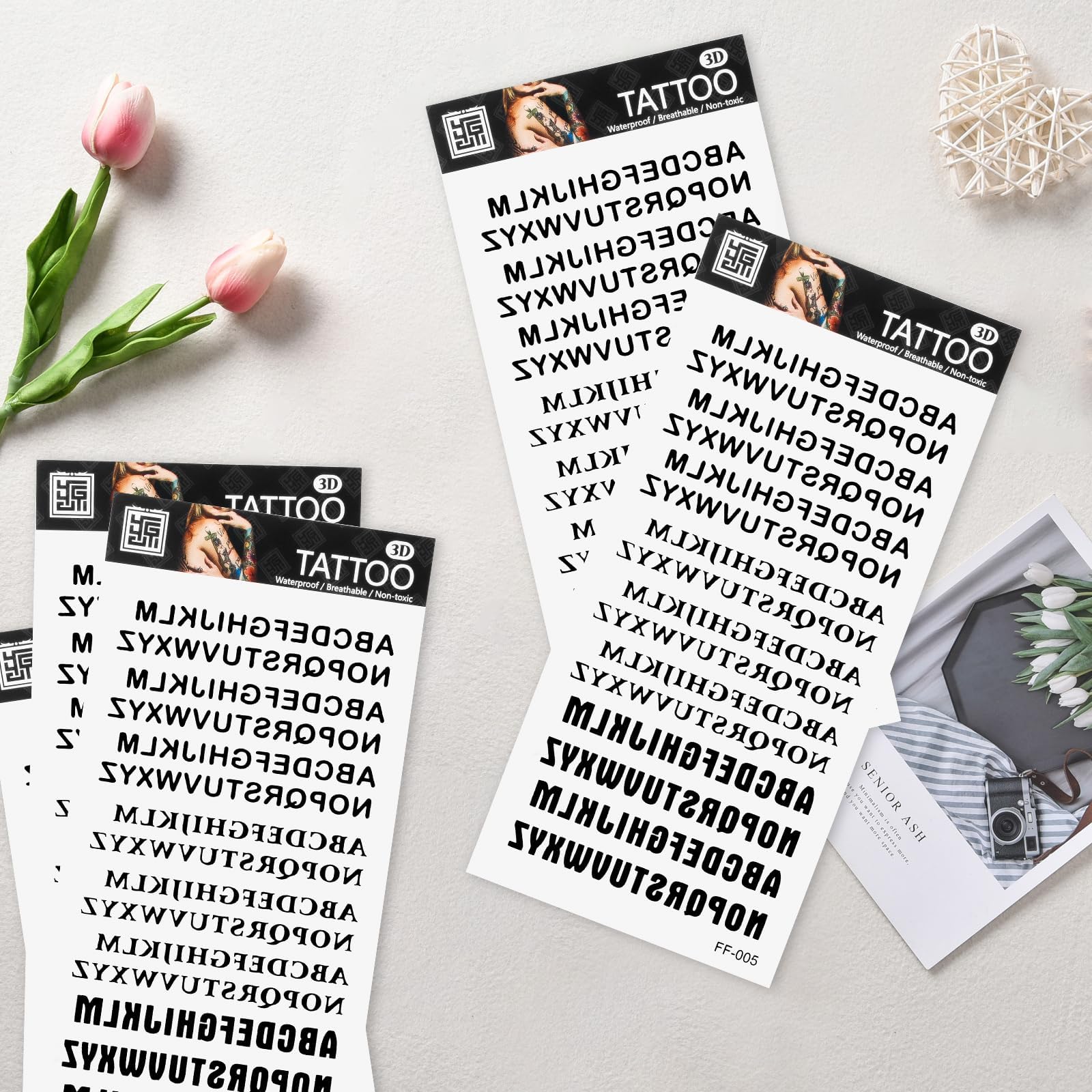 7 Sheets Waterproof Temporary Tattoo Letters - Old English Cursive Black Style for Finger, Hands, Adults & Kids | Perfect for Parties, Halloween Costumes, Fashion Statements & Body Art