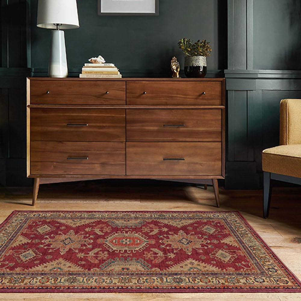 Ruggable Washable 3x5 Area Rug - Cambria Ruby | Non-Slip Premium Rug for Living Room, Bedroom, Kitchen, Office & Classroom | Perfect for High-Traffic Areas & Pet-Friendly Homes