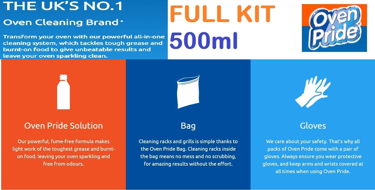 Oven Pride 500ml Complete Cleaning Kit with Safety Gloves & Smart Bag - Effortless Oven Rack & Grill Degreaser, No Scrubbing Needed | Perfect for Deep Cleaning Ovens, Grills & Kitchen Appliances
