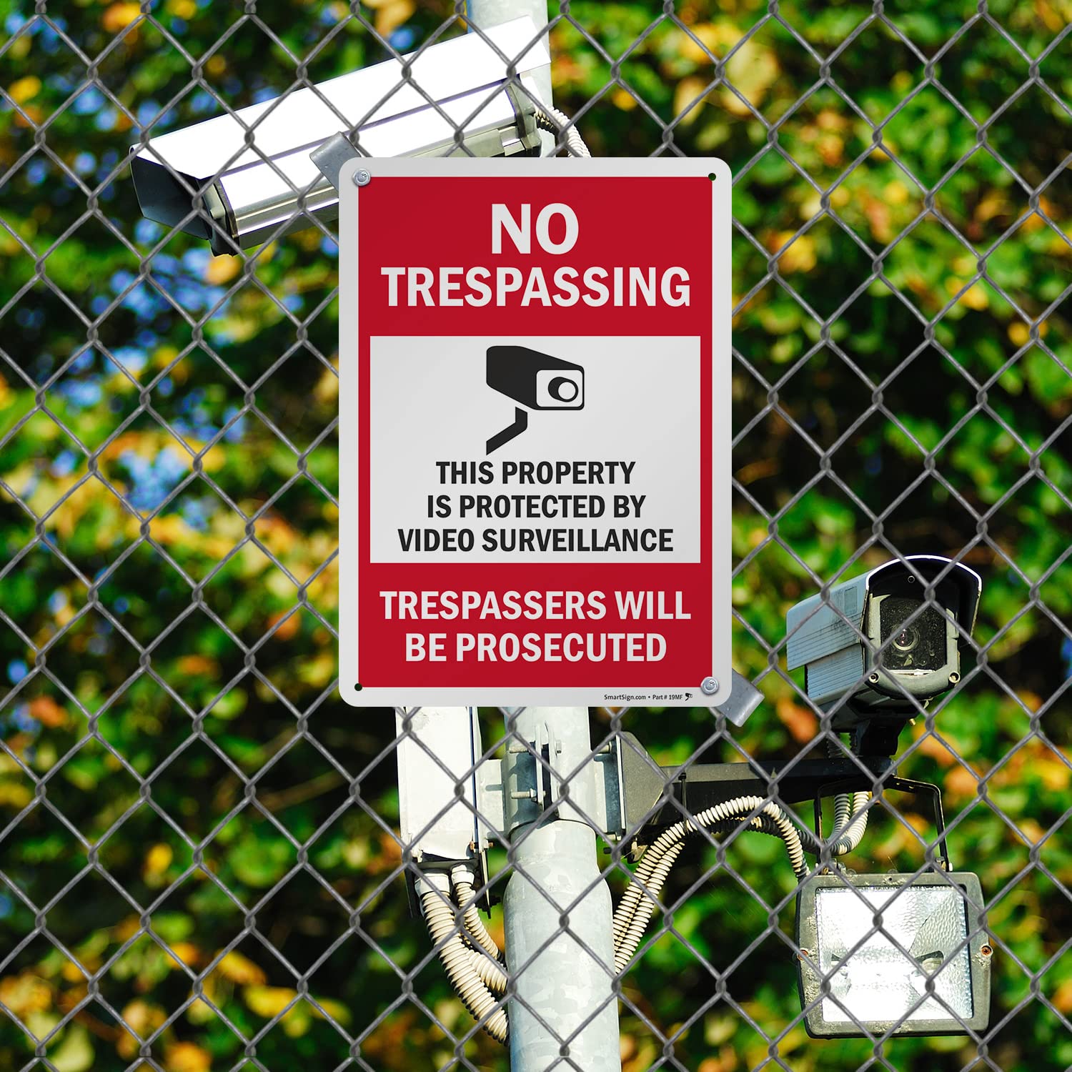SmartSign No Trespassing Sign - 10x14 Inch Aluminum Video Surveillance Warning Sign for Property Protection | Durable Outdoor Security Sign for Homes, Businesses & Construction Sites
