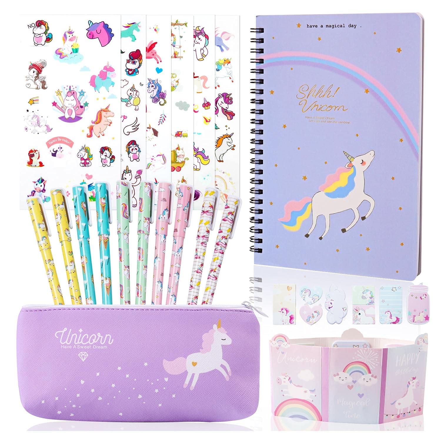 Jolintek Unicorn Notebook Set - 25-Piece Cute Stationery Kit with Pencil Case & Stickers for School, Office, Birthday Gifts | Perfect for Students, Teachers & Stationery Lovers (Style B)
