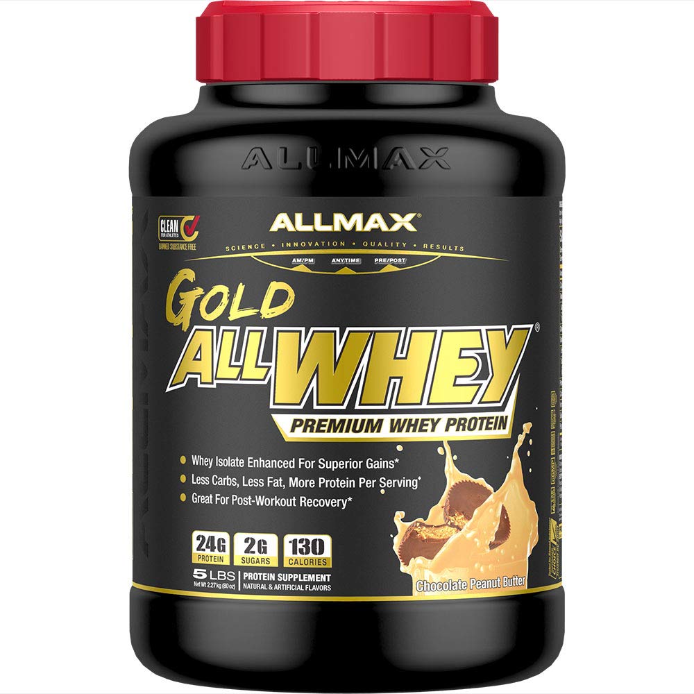 ALLMAX GOLD ALLWHEY Chocolate Peanut Butter Whey Protein Powder - 5 lb (24g Protein Per Scoop) | Gluten Free, Low Carb & Low Sugar | 71 Servings | Post-Workout Recovery & Muscle Building