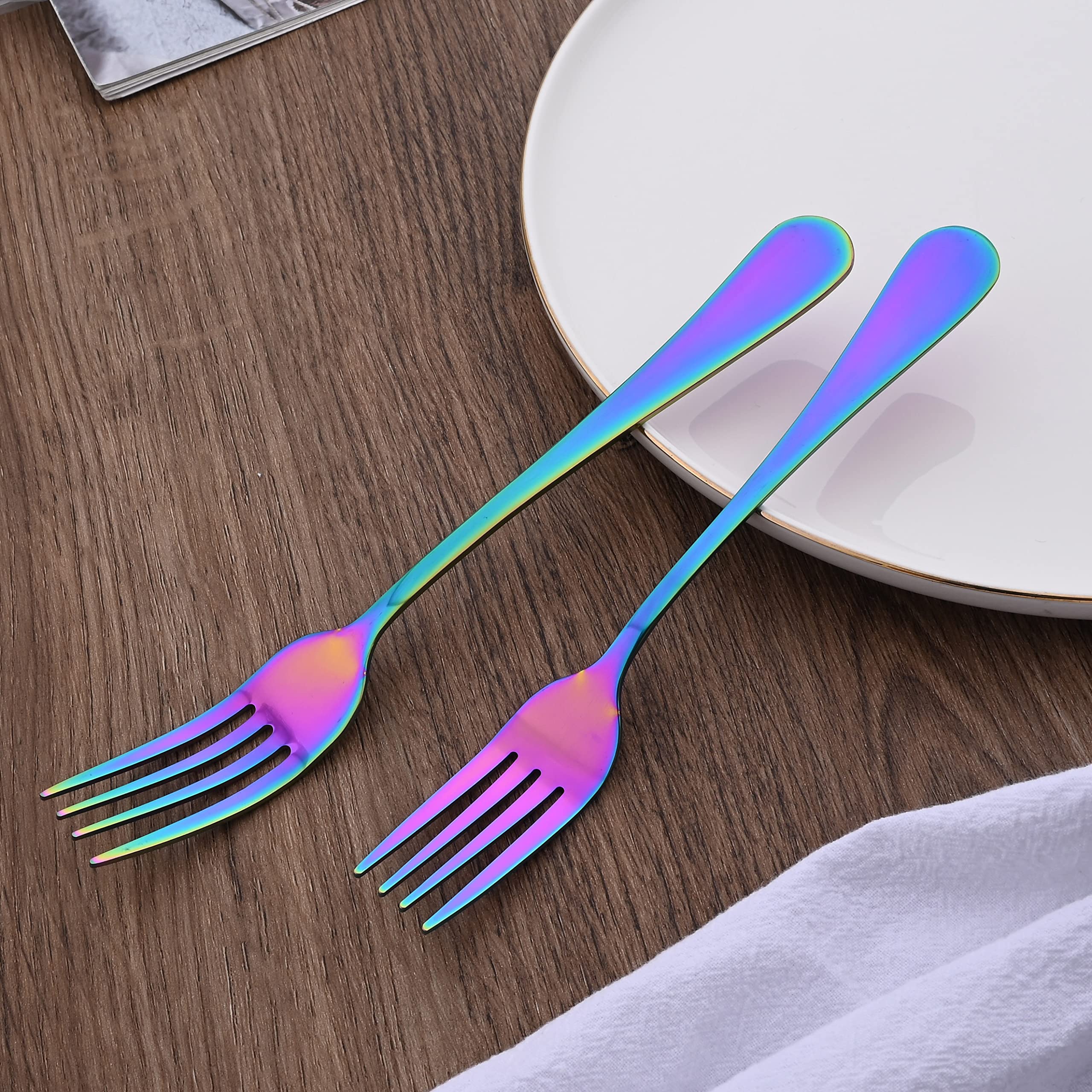 12-Piece Rainbow Stainless Steel Flatware Set - Mirror Polished Dinner Forks & Spoons (8 Inch, Dishwasher Safe) - Perfect for Parties, Weddings, and Everyday Dining