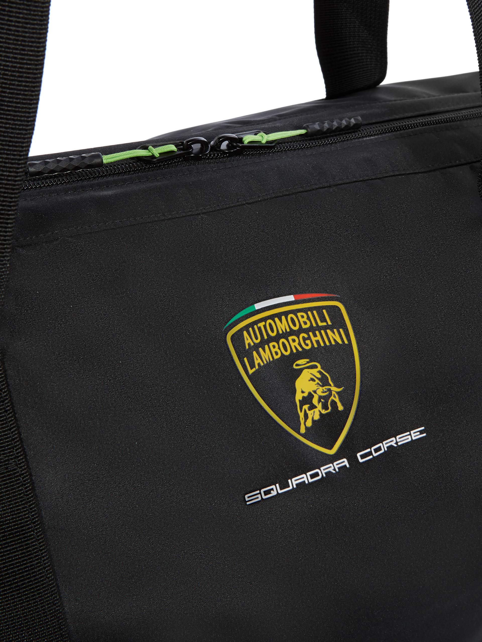 Lamborghini Squadra Corse Premium Travel Duffel Bag - Black Water-Resistant Gym Bag for Men, Sports Gear Storage & Weekend Getaways