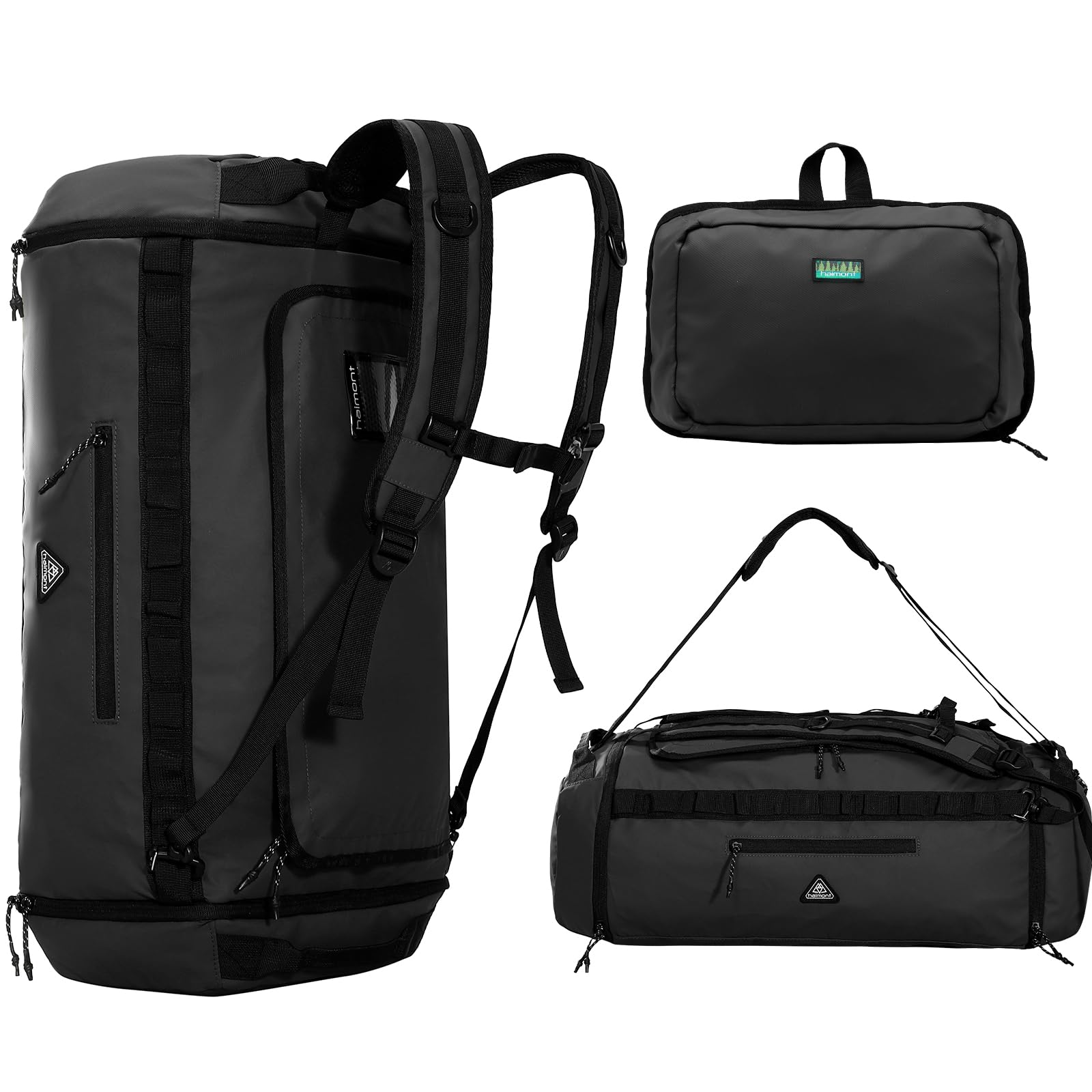 Haimont 50L Foldable Water Resistant Duffel Bag Backpack with Shoe Compartment - Large Travel Duffle for Men & Women - Perfect for Hiking, Camping, Gym, Sports & Weekend Getaways - Upgrade Version in Black