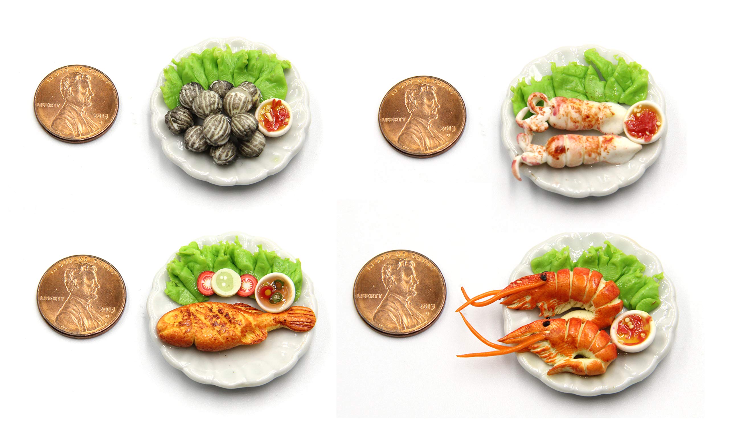 Magma Brick 5-Piece Assorted Miniature Dollhouse Food Set - Tiny Collectible Seafood Grilled Items for DIY Scenes, Model Displays & Gift Giving