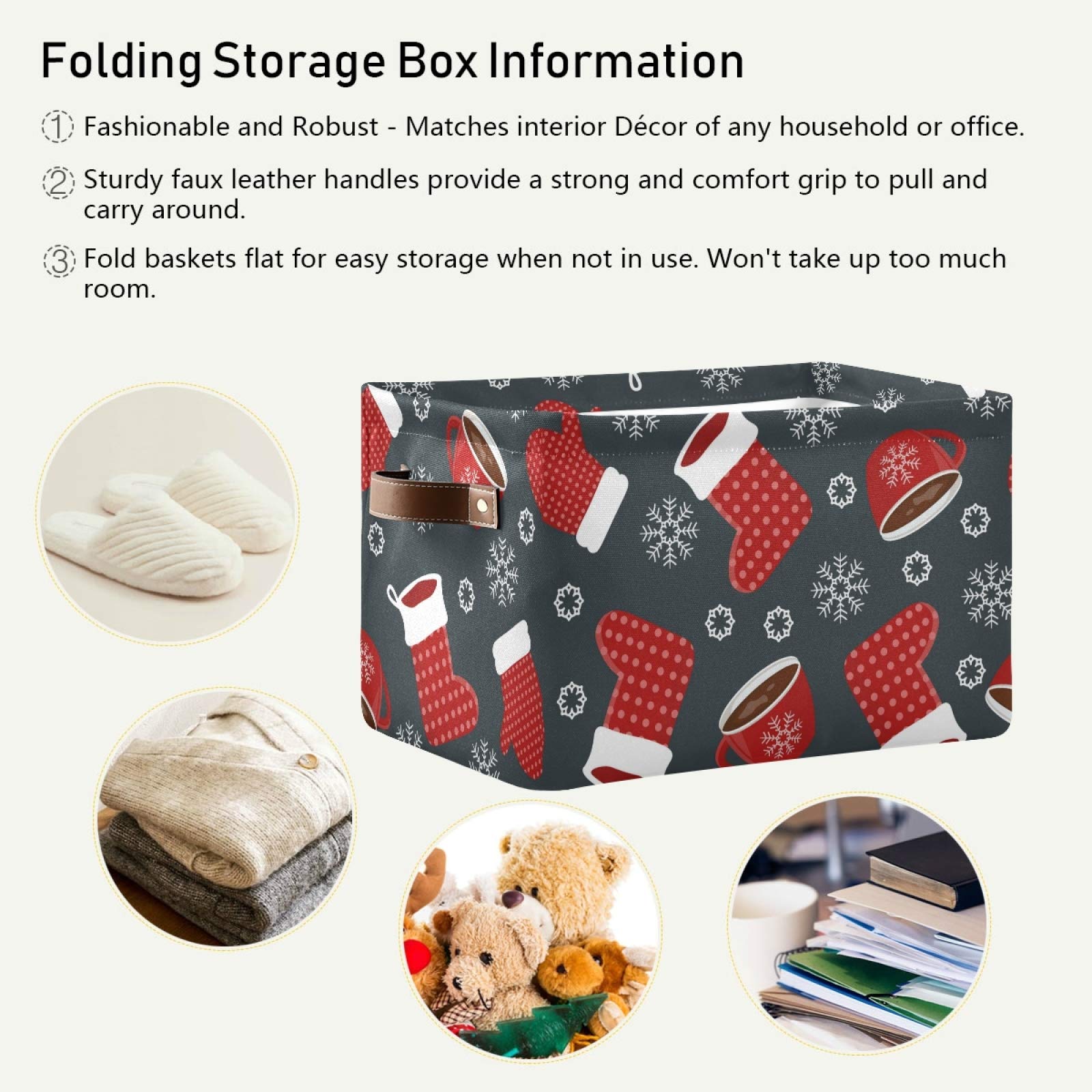 Susiyo Large Foldable Storage Bins - Collapsible Fabric Storage Baskets with PU Handles for Christmas Socks, Mittens & Home Organization (2-Pack) | Perfect for Shelves, Closet, Bedroom & Living Room Decor