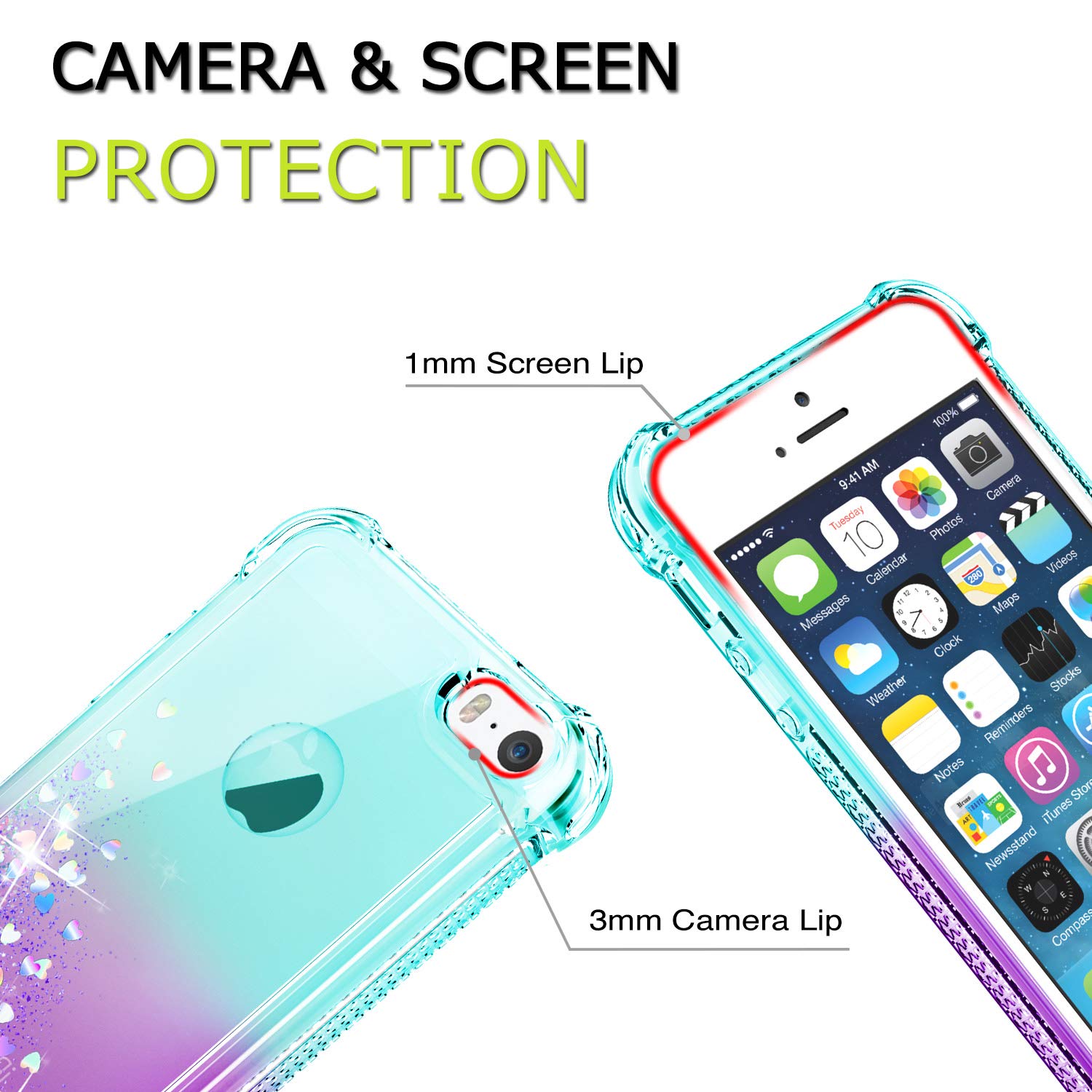 Gritup Premium iPhone 5/5s/SE Case with HD Screen Protector - Slim Protective Cover for Women & Girls in Teal Purple - Perfect for Daily Use, Work & Travel
