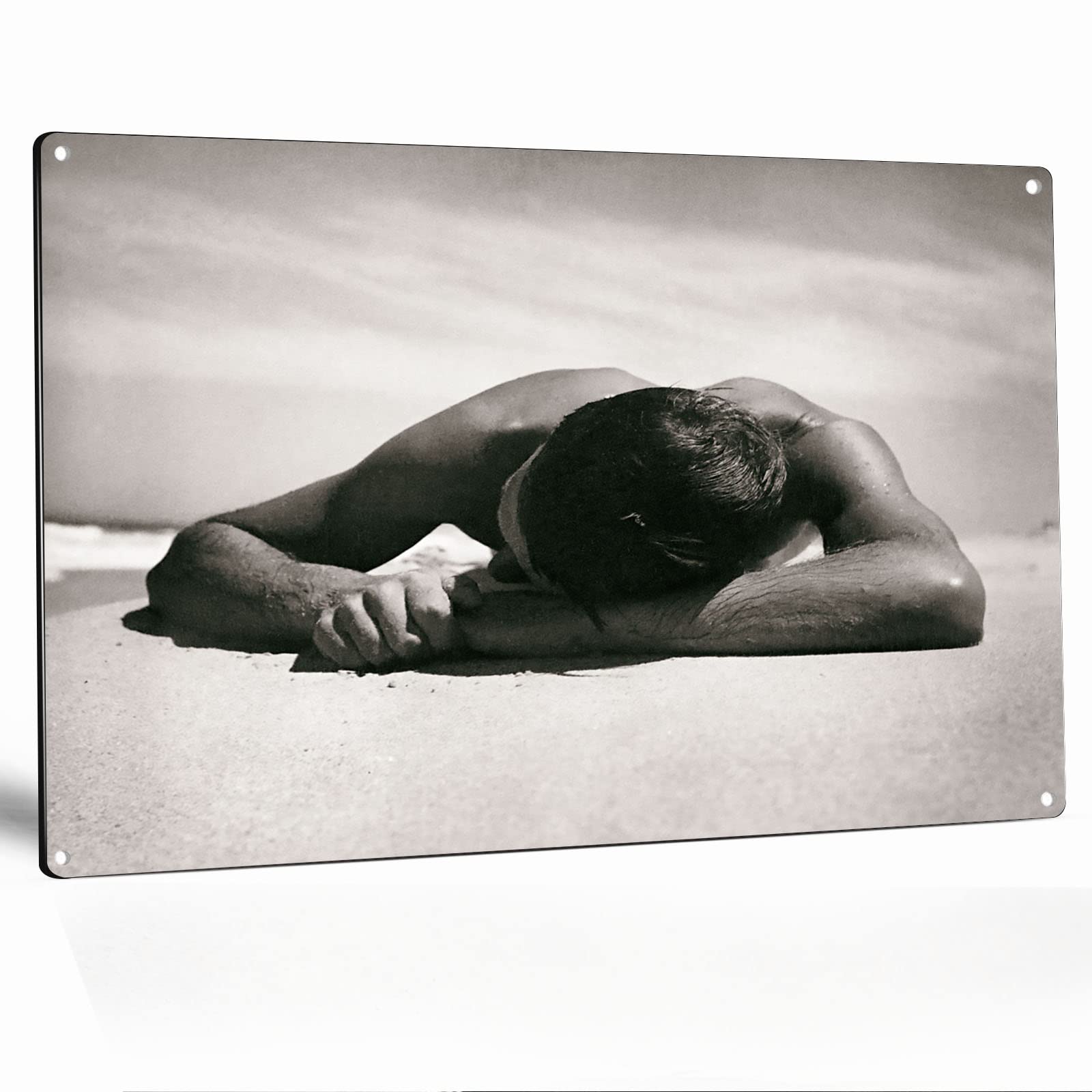 Vintage Tin Sign - Retro Metal Wall Decor 8x12 Inch - Farmhouse Style Black & White Beach Art - Handsome Male Photo - Perfect for Home, Office, Bar & Man Cave Decor