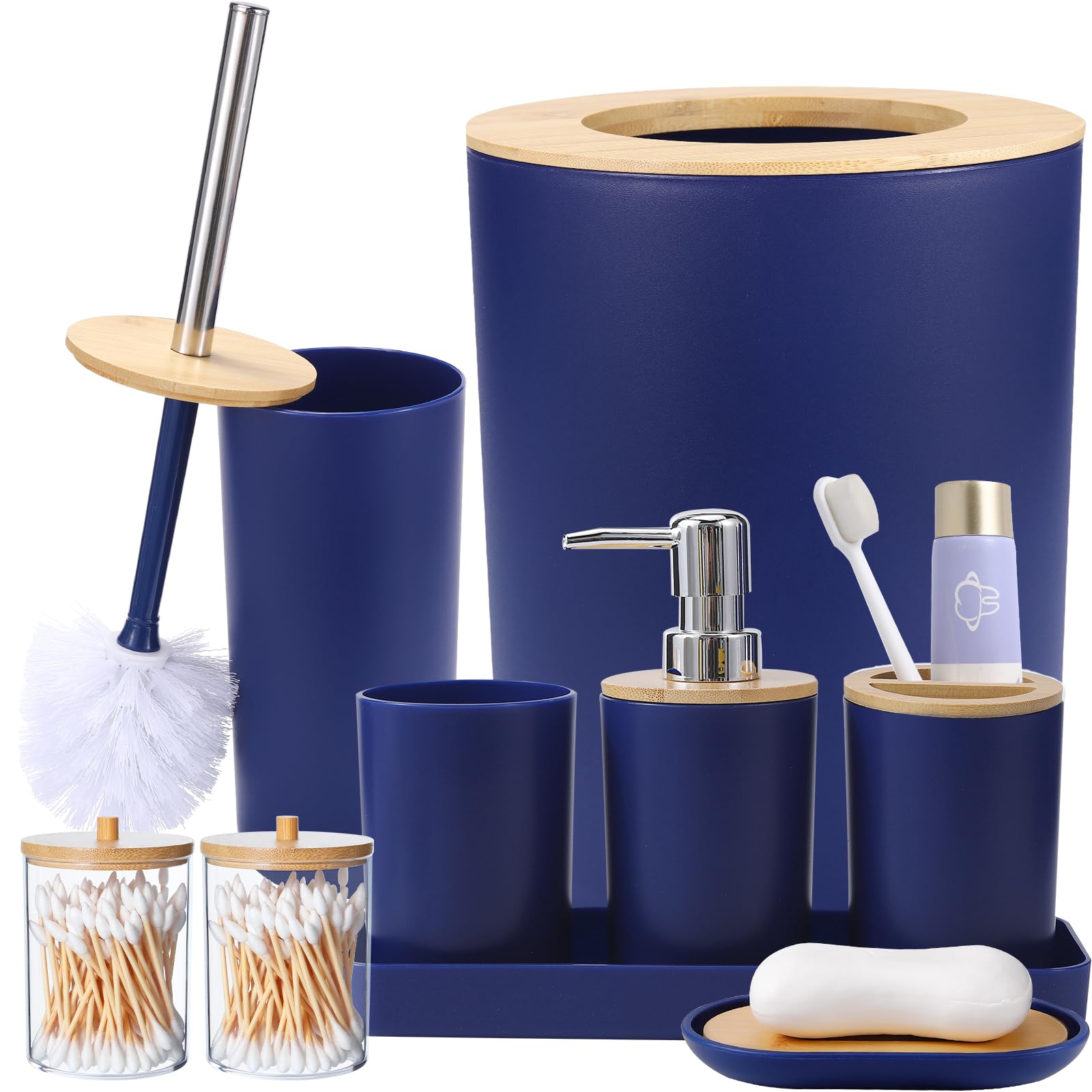 Navy Blue Bathroom Accessories Set - 9-Piece for Home & Hotel Use