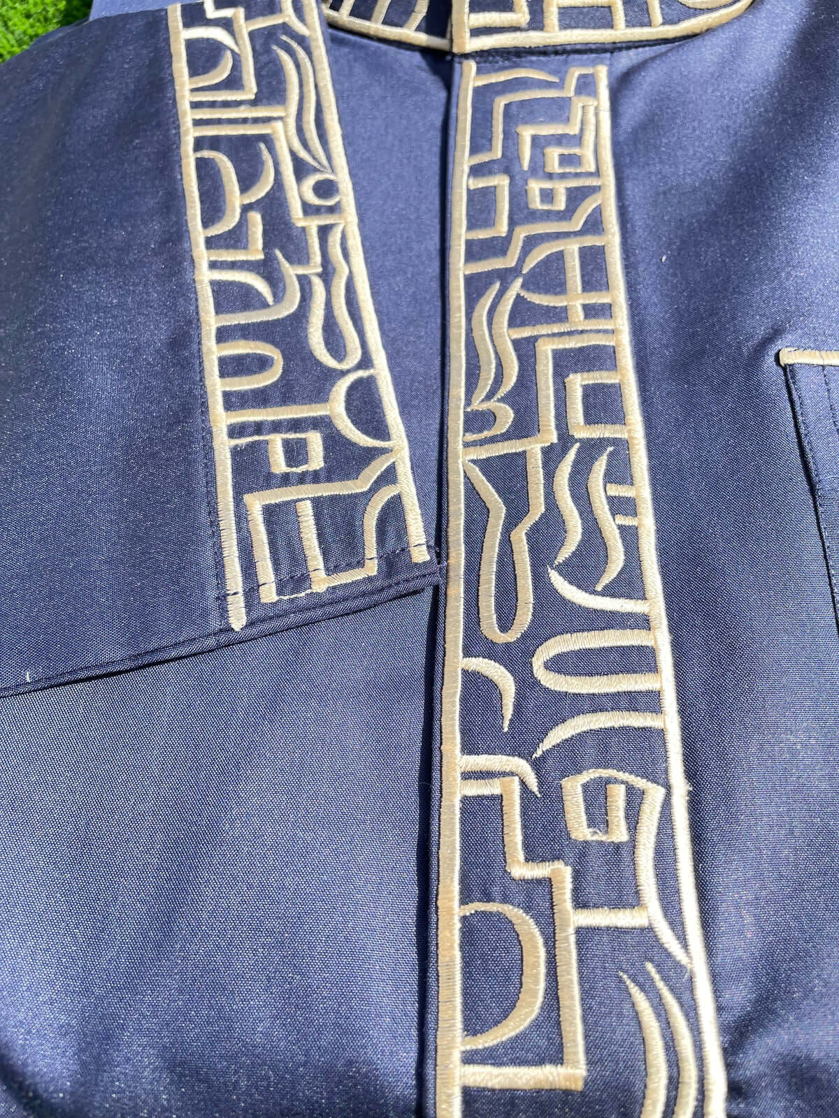 Premium Men's Blue Saudi Thobe with Gold Embroidery - Traditional Arabic Islamic Robe for Eid, Wedding & Special Occasions