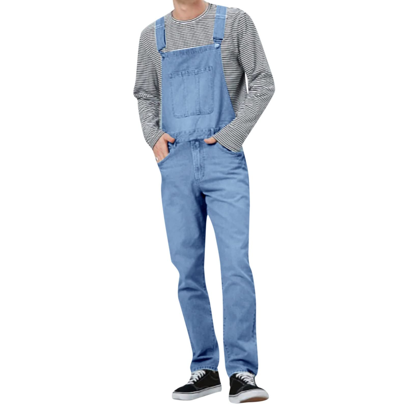 Men's Casual Denim Overalls with Drawstring Waist & Pockets - Big & Tall Sizes - Perfect for Work, Outdoor Activities & Everyday Wear